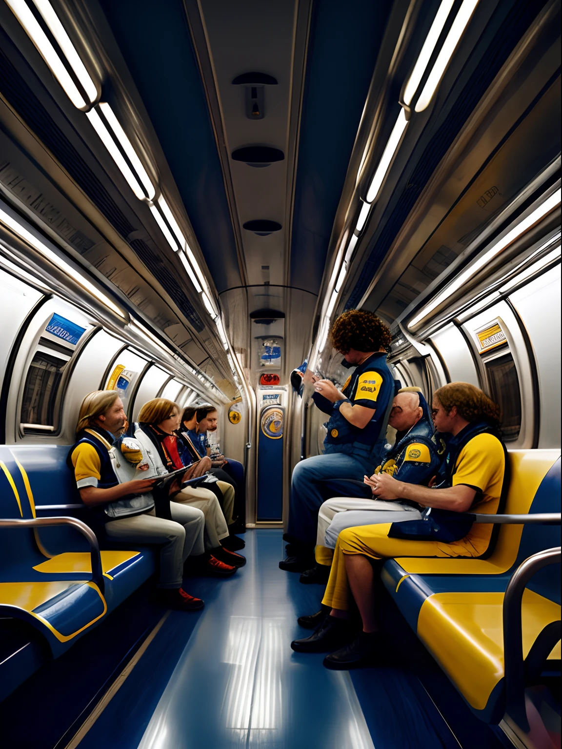 (Masterpiece) a photorealistic image of an astronaut asleep in a New York subway car