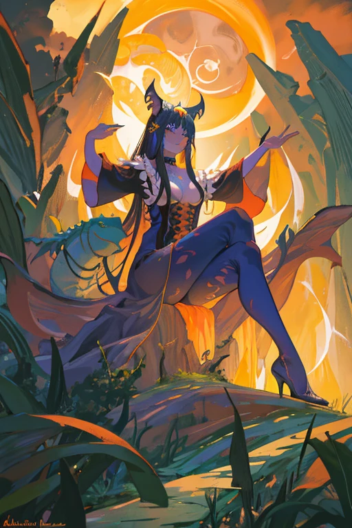 Arte estilo Alex Horley, Witch Woman transformation into sensual and tempting alligator, olhos famintos de desejo, ambiente sombrio, Face a huge bubbling cauldron, em uma caverna caverna iluminada por tochas, imagem em alta qualidade