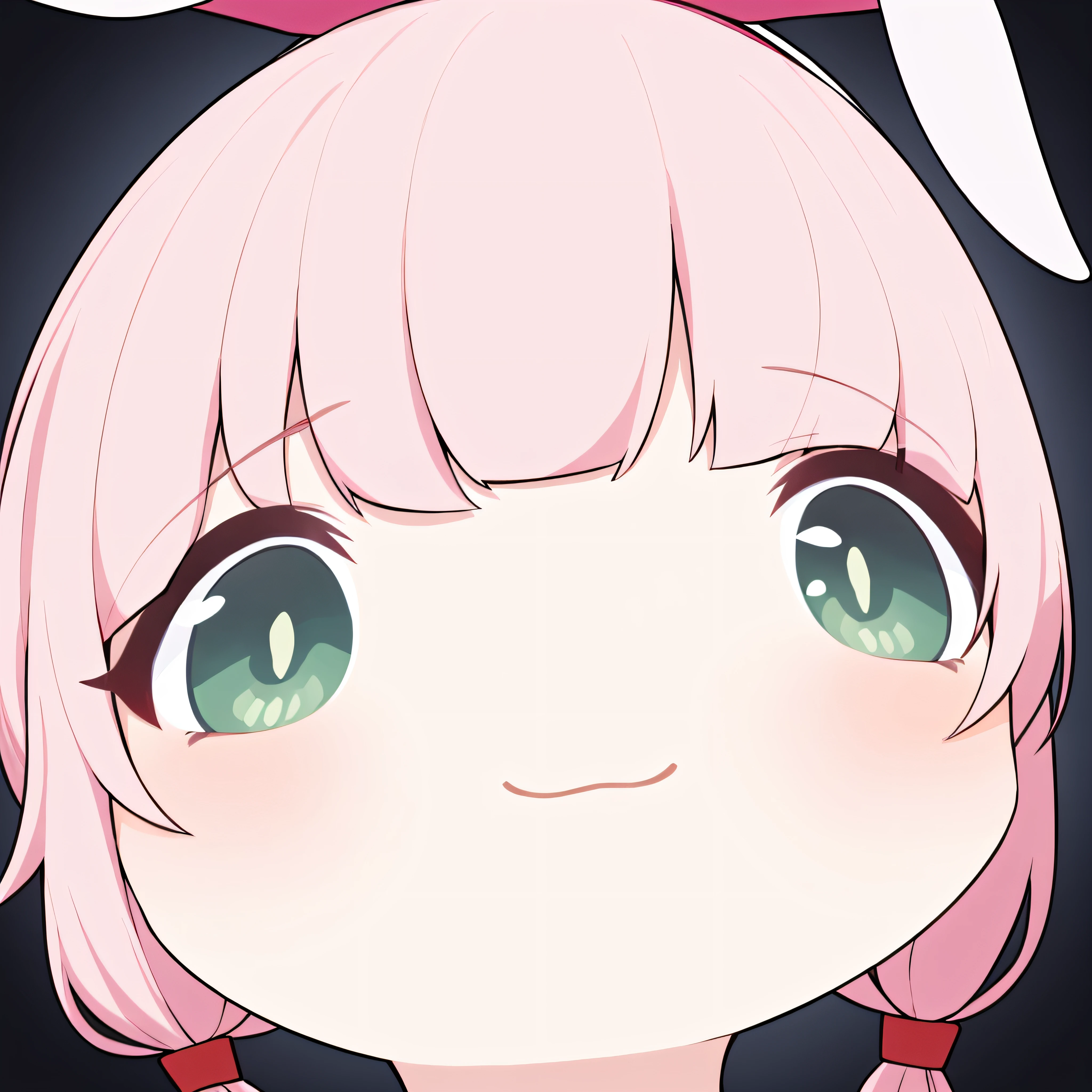 cute anime face, kawaii , stylized anime, anime moe artstyle, detailed anime soft face, anime style. 8k, anime stylized, pretty anime face, cute character, extremely cute anime girl face, loli, (chibi),little shy smile,a cartoon girl with a pink bow,  bunny girl, with bunny ears, chibi,little smiling, cute expression, she has a cute expressive face, clear cute face, Masterpiece,Best quality,((green pupils,rose golden hair)),blunt bangs,twintails,((((Red headbands on head)))),white background,((close-up))