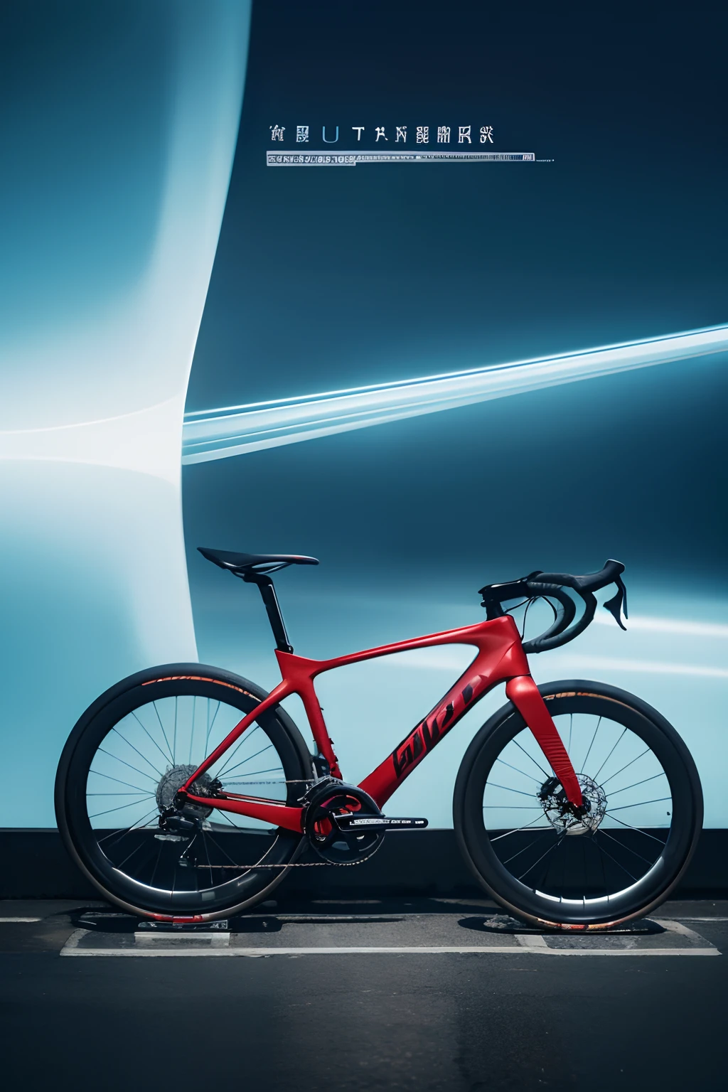 Highest image quality，Outstanding details，超高分辨率，(fidelity: 1.4)，Bicycle advertising，Surreal design，Streamlined body，sense of science and technology，Contemporary style background