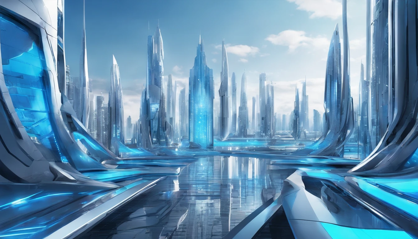 Bright blue clean silver and blue city