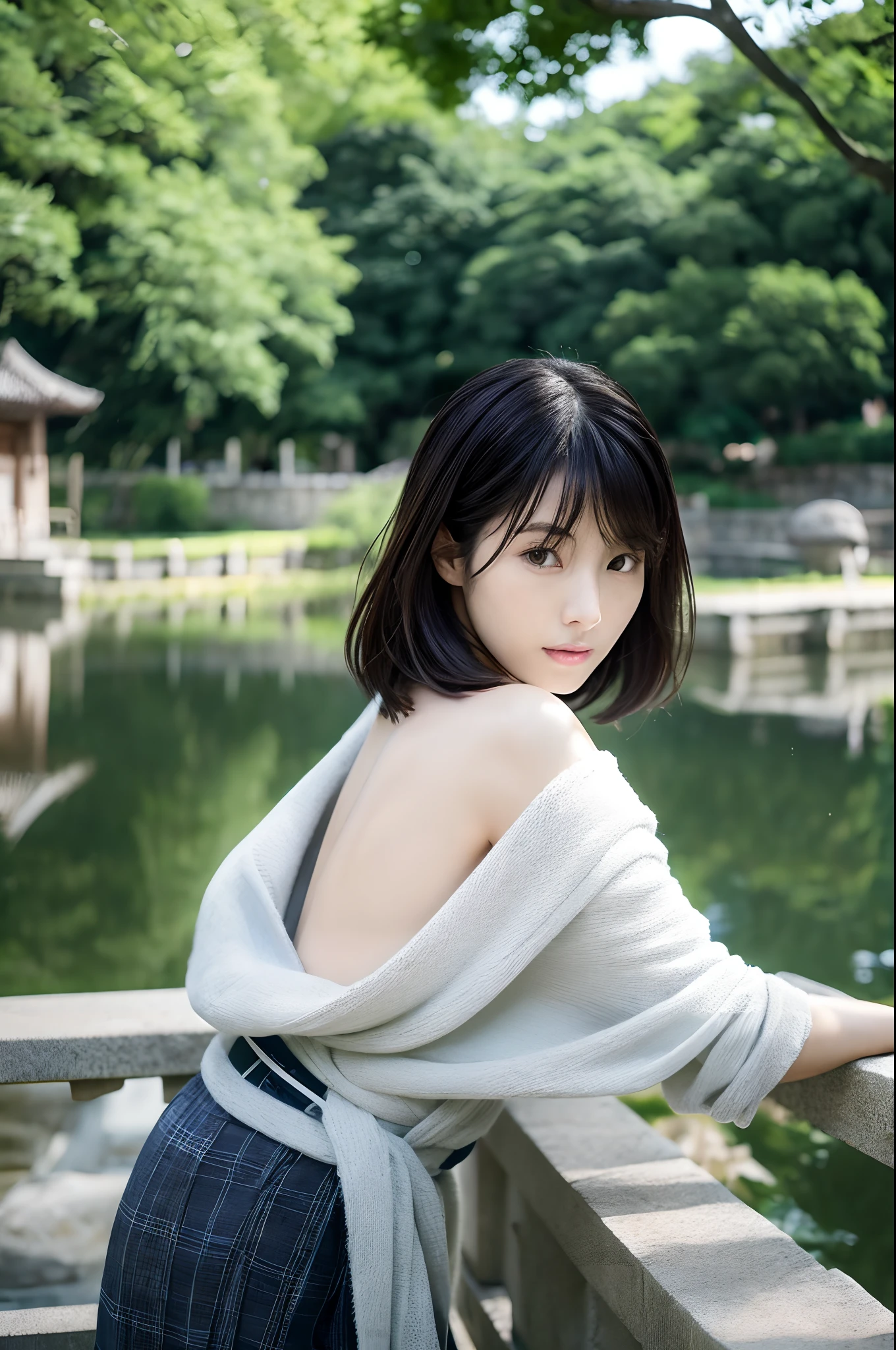 there is a woman with a very large breast posing for a picture, 奈良美智, chiho, Yuka Kazami, narumi kakinouchi, mayuri shiina, she is facing the camera, Japanese Models, Mirai Shida,Suzu Hirose,Satomi Ishihara