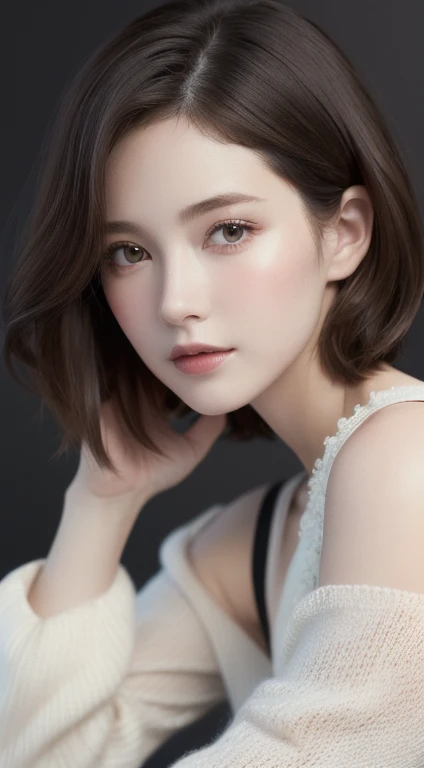 (masuter piece:1.3)、(8K、Photorealsitic、Raw photography、top-quality: 1.4)、(David Hamilton Style)、(softfocus)、(Watercolor in Sargent style)、(1girl in)、美丽的面容、(Lifelike face)、(A dark-haired、short-hair:1.3)、Beautiful hairstyle、realisticeyes、Beautiful details、(real looking skin)、Beautiful skins、(Sweaters)、absurderes、enticing、超A high resolution、A hyper-realistic、high-detail、the golden ratio、(Vintage, classical),