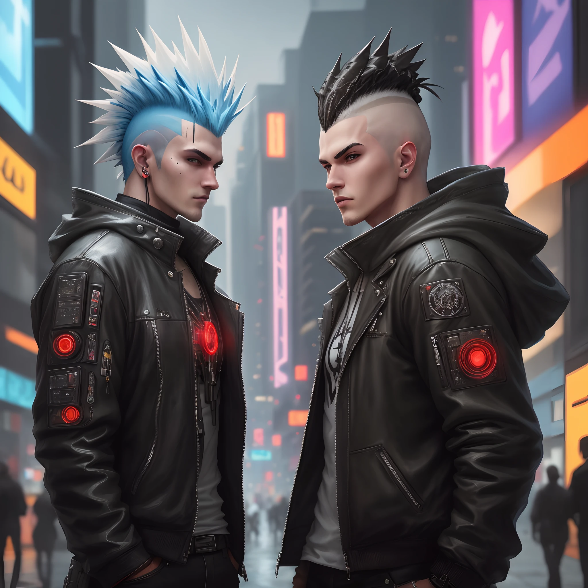 Cyberpunk guy with liberty spike mohawk and devil horns