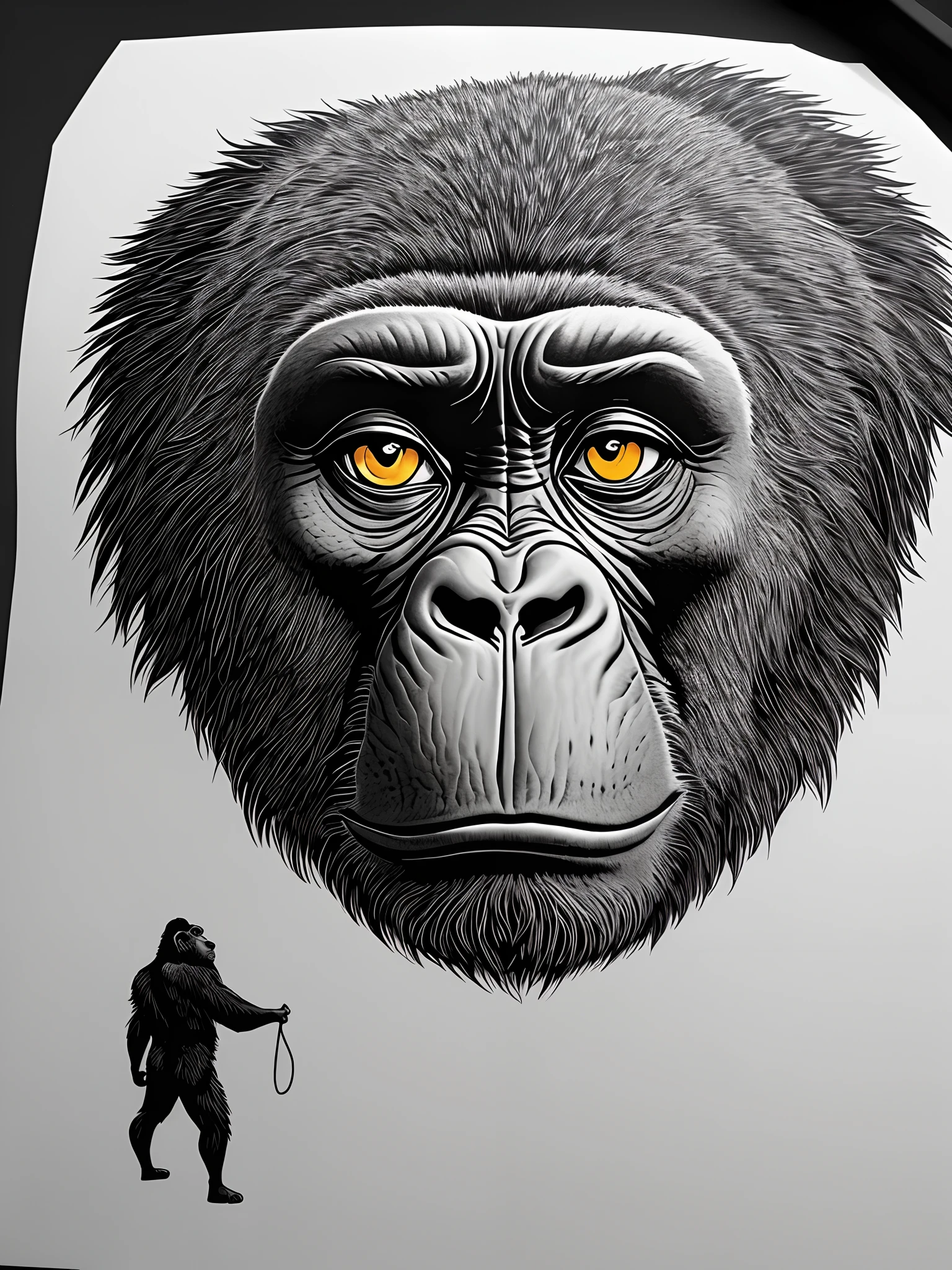 Gorilla in Thai art style for tattoo with heavy line work