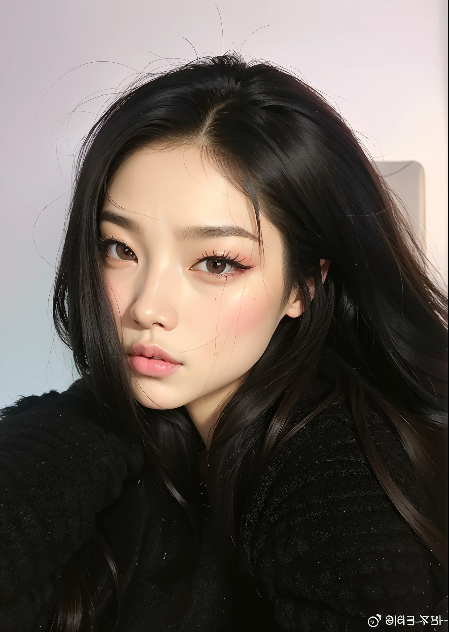 Un primer plano de una mujer con cabello largo y negro y un collar, ulzzang, maquillaje popular de Corea del Sur, maquillaje coreano popular, Chica coreana, Hermosa joven coreana, Joven y adorable rostro coreano, con cabello largo y ojos penetrantes, Hermosa joven coreana, 🤤 girl portrait, Hermosa mujer surcoreana, Wan adorable cara coreana, Beautiful aesthetic face, Retrato Jisoo Blackpink
