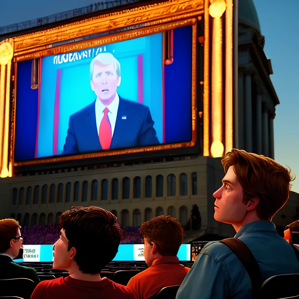 Nate Magrath watching the Republican debate in the US capital on a jumbotron