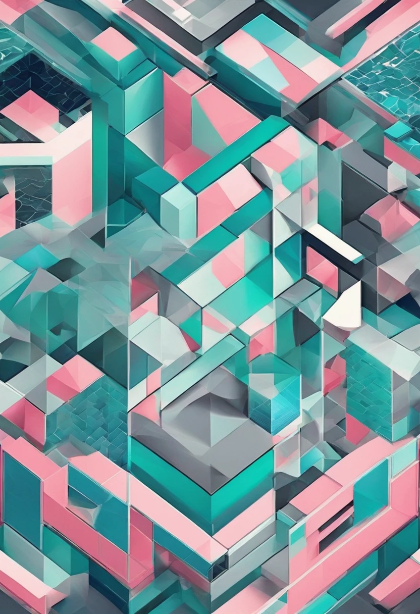 tiles pattern with geometric pattern 1950's style detailed, blue, green pink and gray
