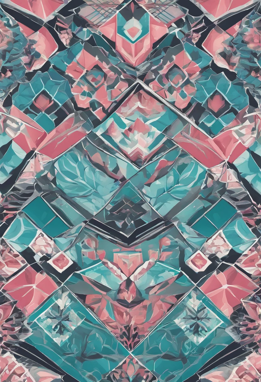 tiles pattern with geometric pattern 1950's style detailed, blue, green pink and gray