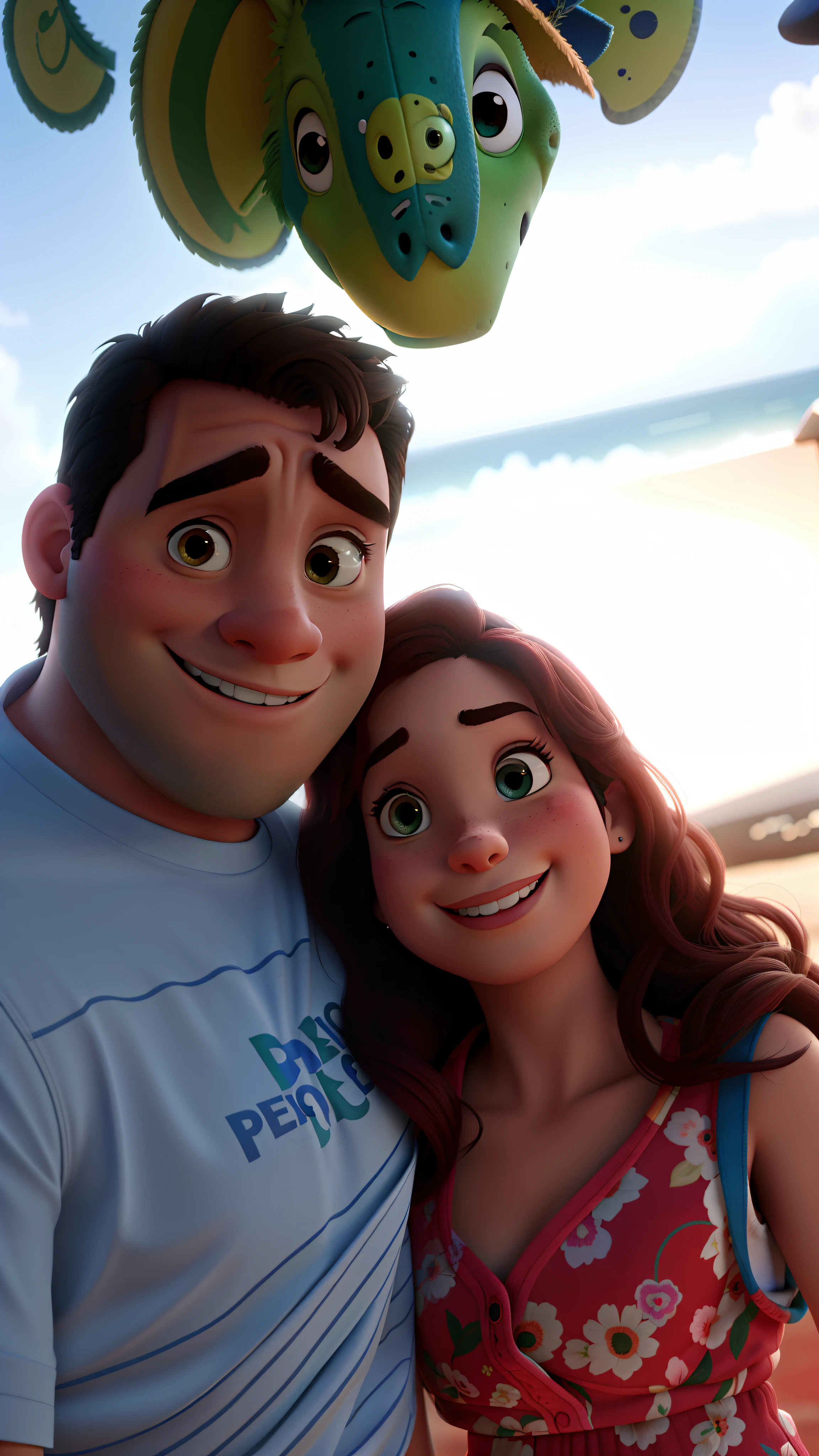 Arafed man and woman pose for a picture on the beach - SeaArt AI