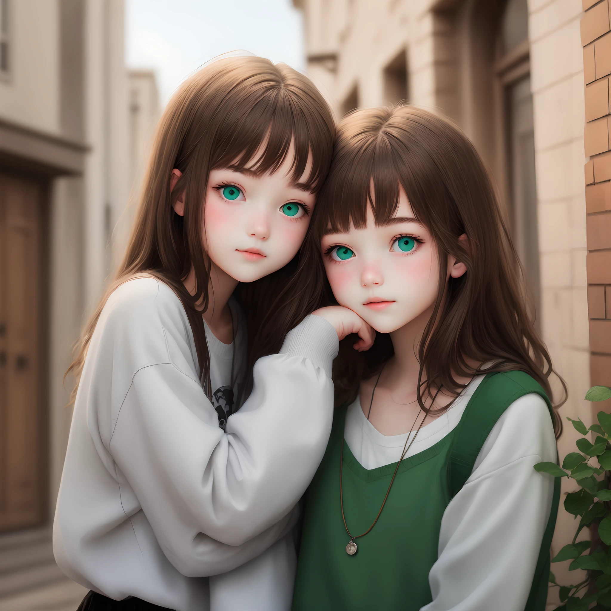 Teen girl with brown hair and dark green eyes