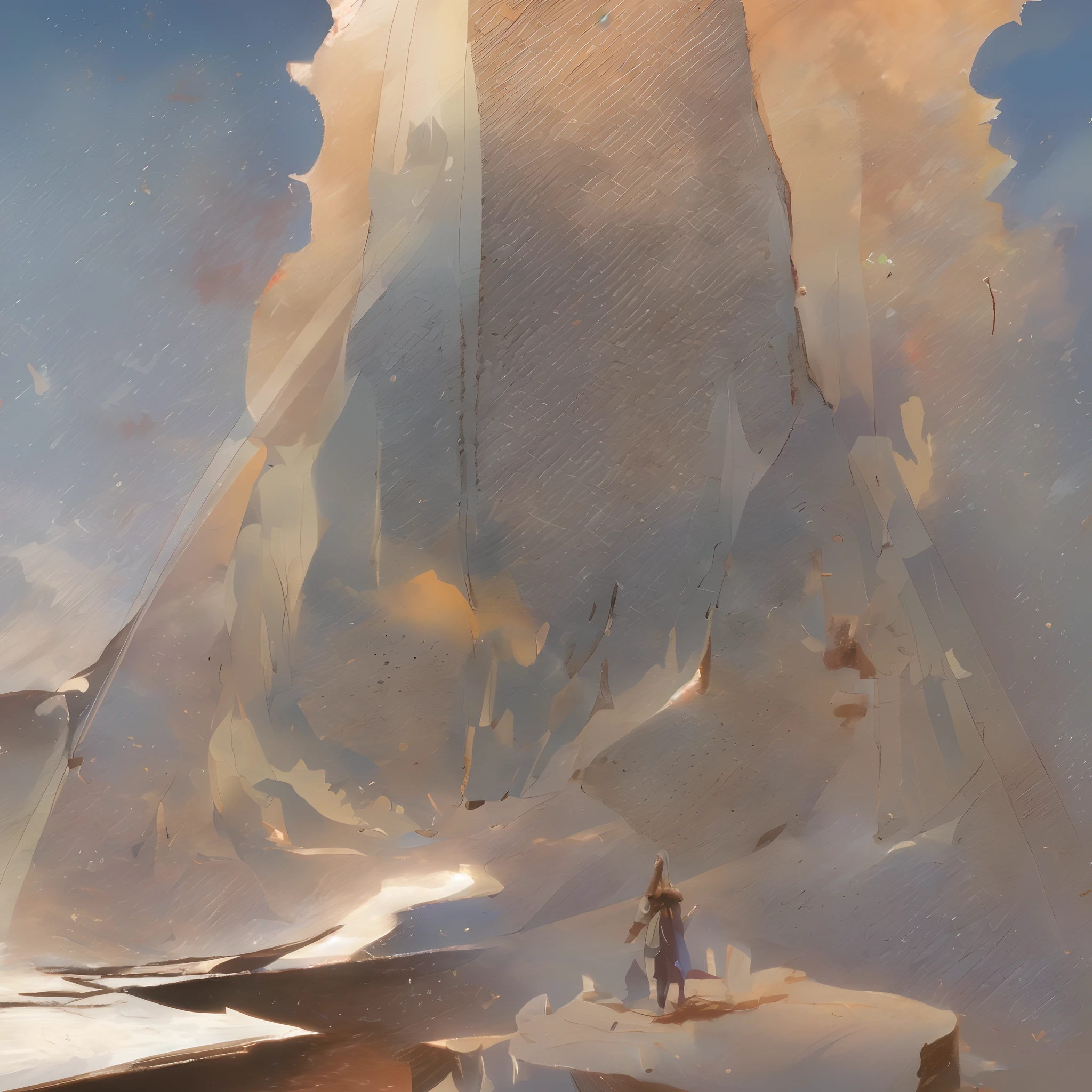 (best quality,4k,8k,highres,masterpiece:1.2),ultra-detailed,(realistic,photorealistic,photo-realistic:1.37),gorgeous,Fallstreak hole,great canyon on both sides,girl, magician girl standing at the foot of the mountain,solo, Méjica landscape scene,back facing,two mountains on both sides,rocks, and trees.