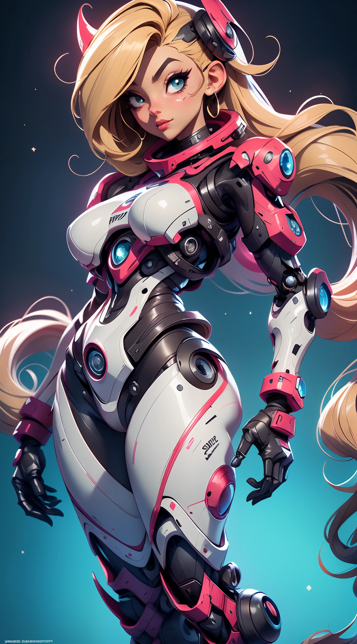 A fantz monster design, Cute robots in space [style-rustmagic]，female robot，Half-human, tmasterpiece， （tmasterpiece， top-quality， best qualityer）， 1girll， 独奏， tightsuit， nedium breasts， long whitr hair， white backgrounid， ssmile， simplebackground， mediuml breasts， shelmet， looking at viewert， skin tight， sitted， cparted lips， blue skinsuit， the motorcycle， Black gloves， mitts