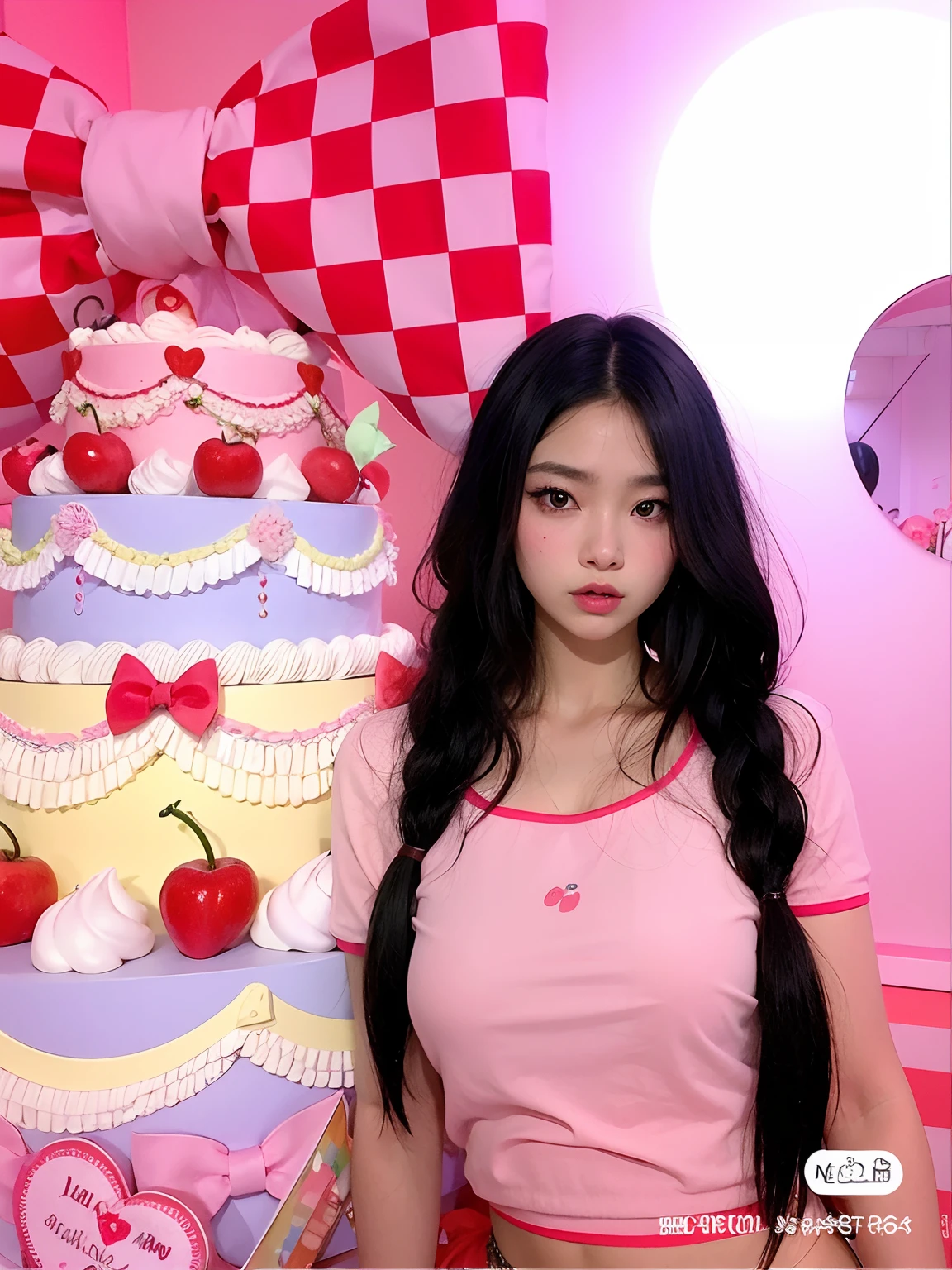 Chica de Araffe con camisa rosa de pie frente a un gran pastel, Blackpink Jennie, y 2 k cutecore clowncore, ulzzang, Hermosa Delphine, chica caramelo, Cute aesthetics with flutter, Fairycore, lofi girl aesthetic, 🎀 🧟 🍓 🧚, kawaii aesthetics, Jinyoung Shin, Pelo largo chicle, Jossi de Blackpink