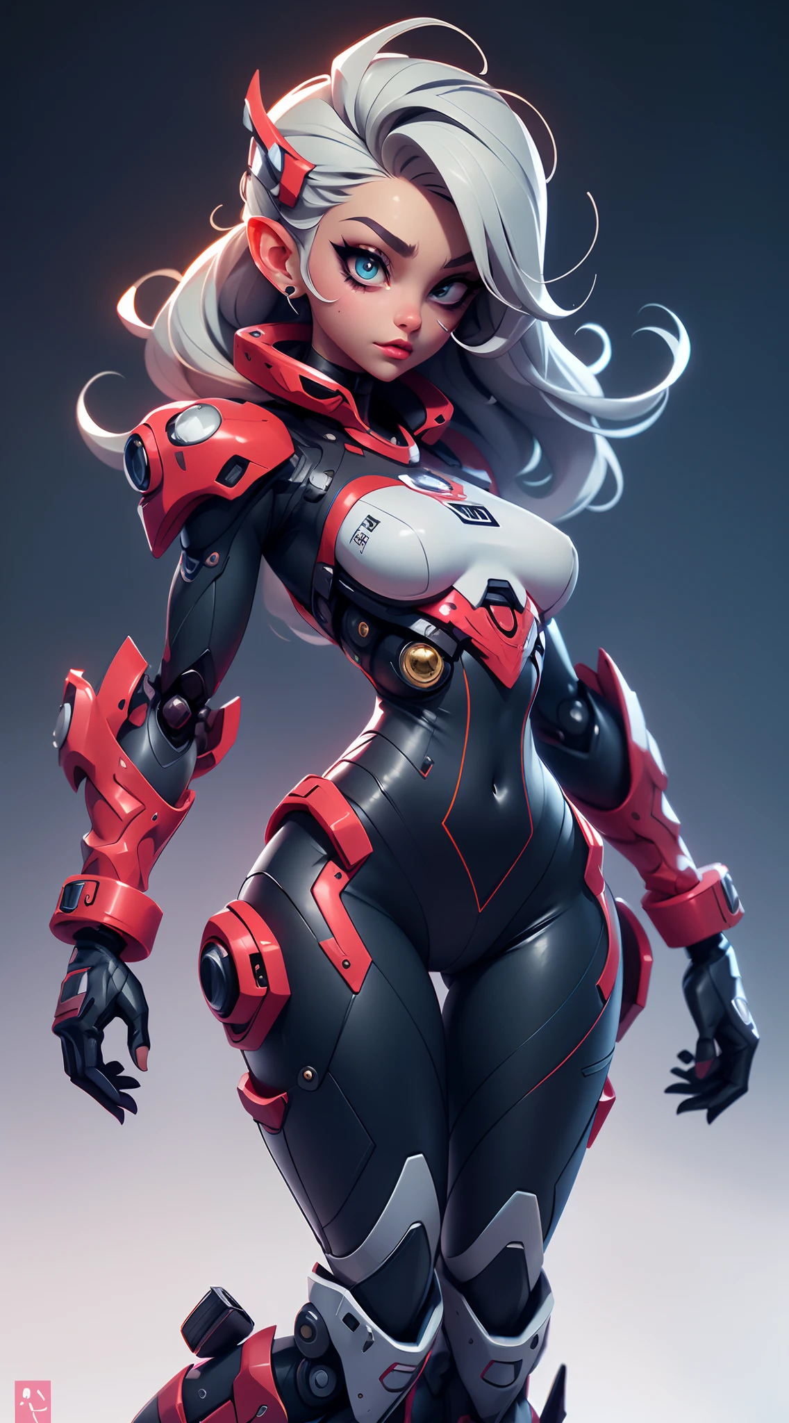 A fantz monster design, Cute robots in space [style-rustmagic]，female robot，Half-human, tmasterpiece， （tmasterpiece， top-quality， best qualityer）， 1girll， 独奏， tightsuit， nedium breasts， long whitr hair， white backgrounid， ssmile， simplebackground， mediuml breasts， shelmet， looking at viewert， skin tight， sitted， cparted lips， blue skinsuit， the motorcycle， Black gloves， mitts