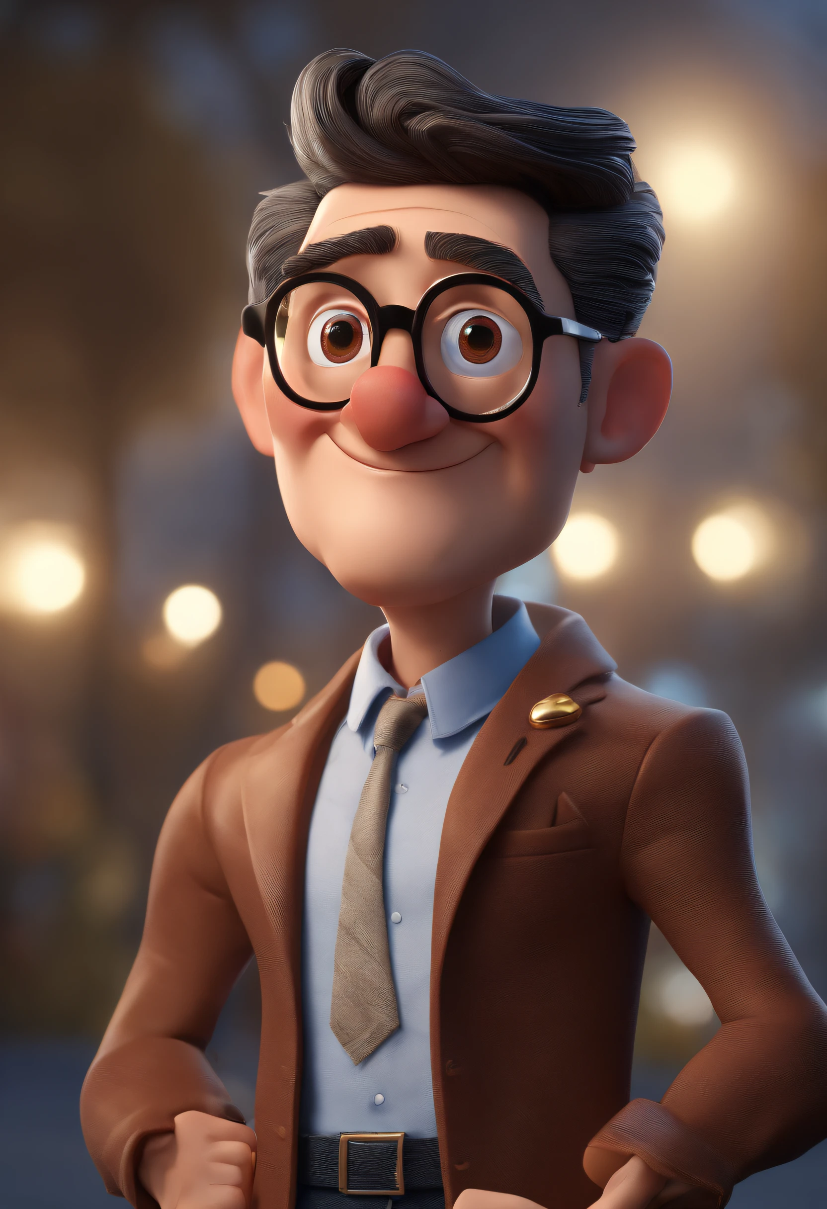 Cartoon character of a man with black glasses and a blue shirt, animation character, Caractere estilizado, animation style rendering, 3D estilizado, Arnold Maya render, 3 d render stylized, toon render keyshot, Personagem 3D, Personagem 3D, 3d rendering stylized, 3 d character render, personagem de desenho animado, Personagem de close up, Pose de personagem, (Estilo Pixar) (master part:1.2) (Bokeh) (best quality) (pele detalhada) (textura detalhada) (8k) (argila) (Cinematic lighting) (foco nítido