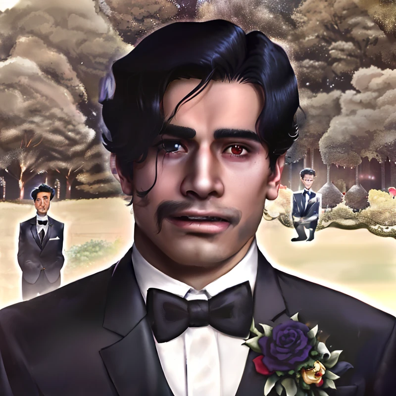 there is a man in a tuxedo and bow tie standing in a park, groom, ray william johnson, christian orrillo, greg rutowski, profile shot, david villegas, andres rios, wearing a tuxedo, inspired by Joaquín Torres García, inspired by Anthony Palumbo, james zapata, grainy photo of an ugly man