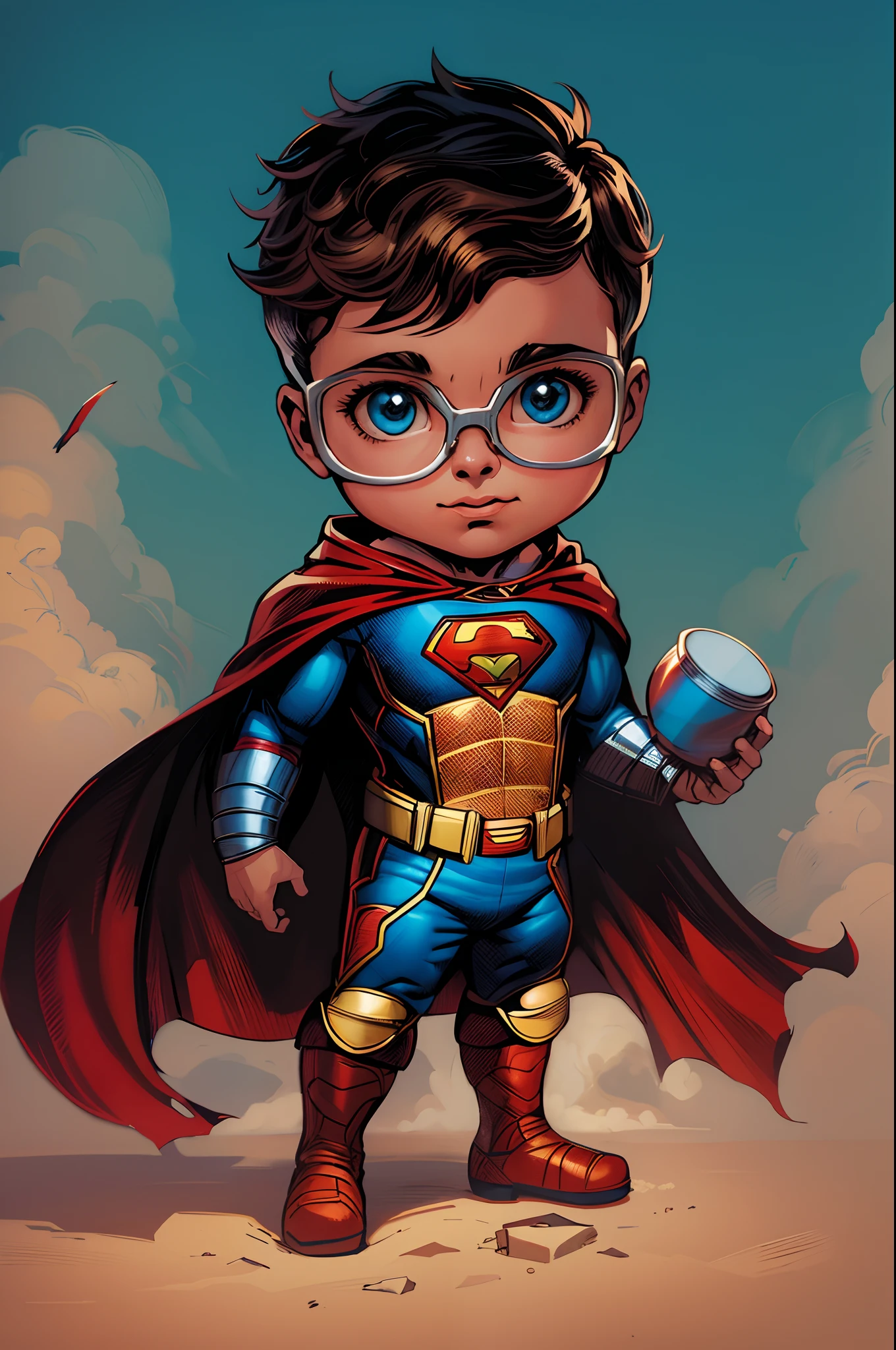Retro comic book style art, close-up do rosto do Superman, in superhero pose, na cidade, altamente detalhado, symmetric, vibrante