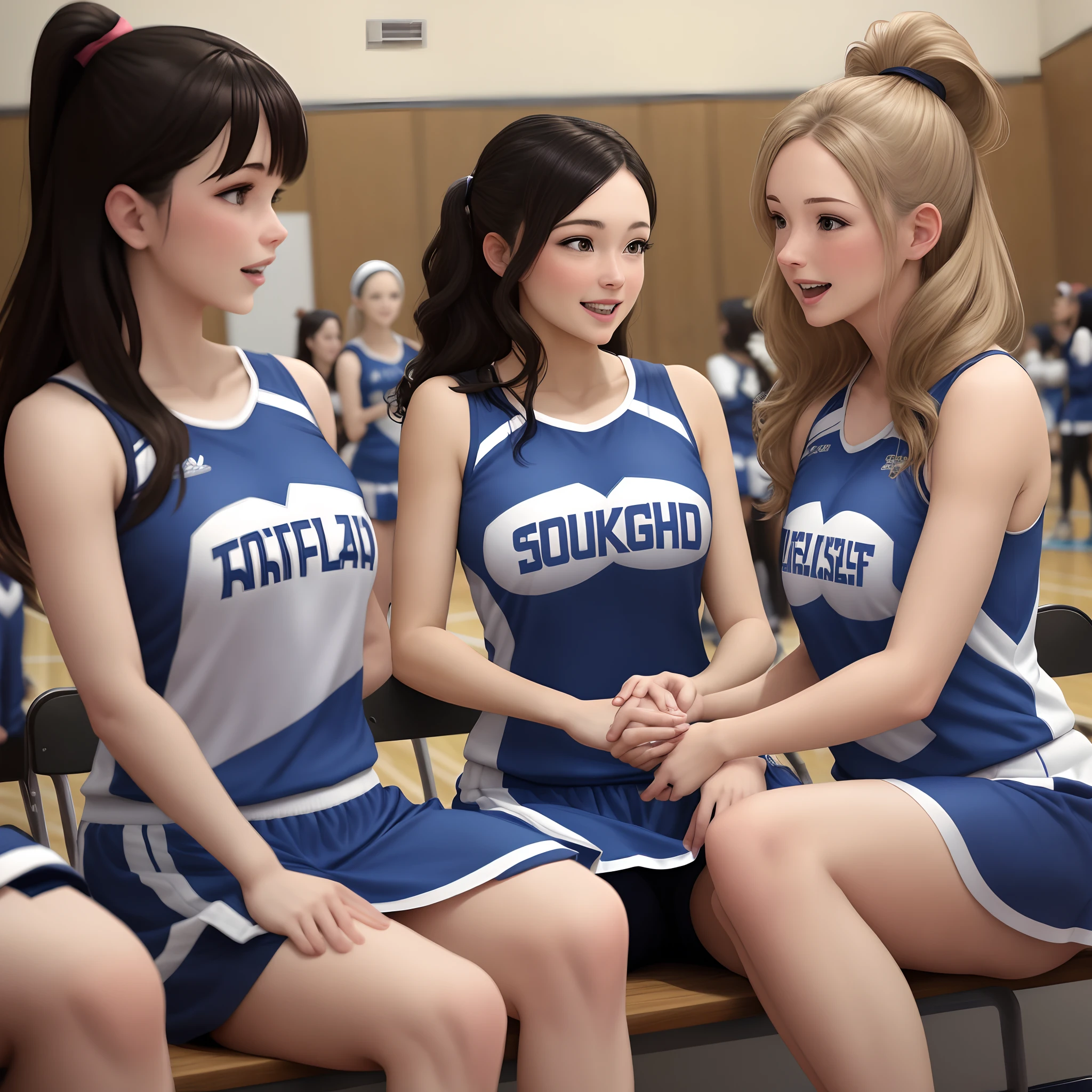three female cheer coaches having a meeting