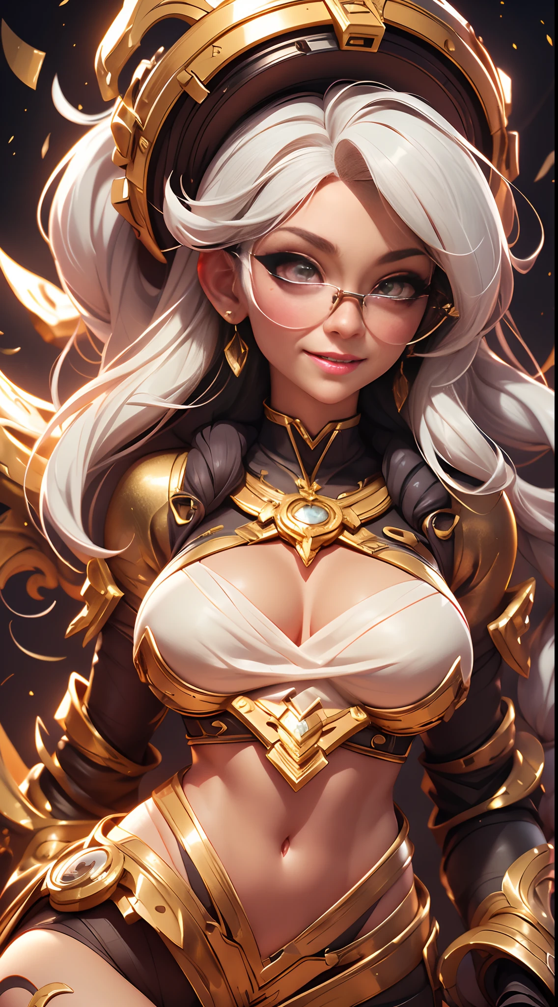 A fantz monster design, Cute robots in space [style-rustmagic]，female robot，Half-human, tmasterpiece，（tmasterpiece，top-quality，best qualityer），1girll， jewely，耳Nipple Ring，choker necklace，bangle，  hoop earings， circle glasses，sun glasses， Long hair and long meat， Blonde hair，Black color hair，Silvery-white hair，Maroon hair， 独奏，  ssmile，  looking at viewert， motorvehicle，The Car， Sports cars，groundvehicle， Sat down， exteriors， daysies， nedium ，Open navel， dark skinned female，  Estampados florales， grinning smile，collars，Laser cloth，Sexy bii，laser，holy rays，gold foil，Gold leaf art，glitter drawing，Correct anatomy，Detailed face, Detailed eyes，Chest exposed，