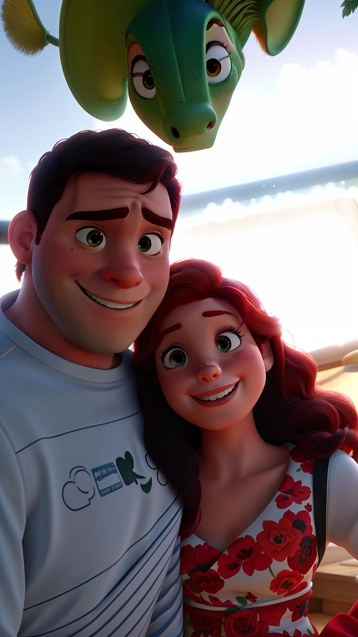 romantic couple, igual aos filmes Disney Pixar, mulher Red-haired