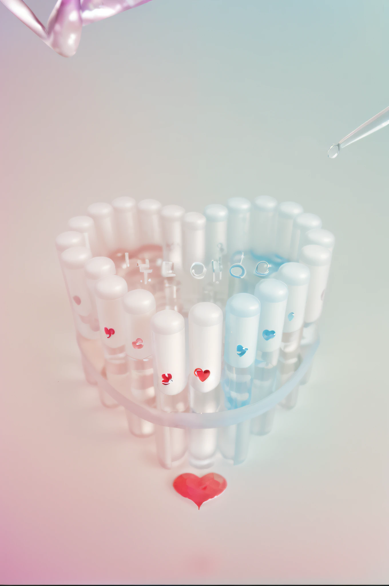 The blue chemical glass test tube is enclosed in the shape of a heart