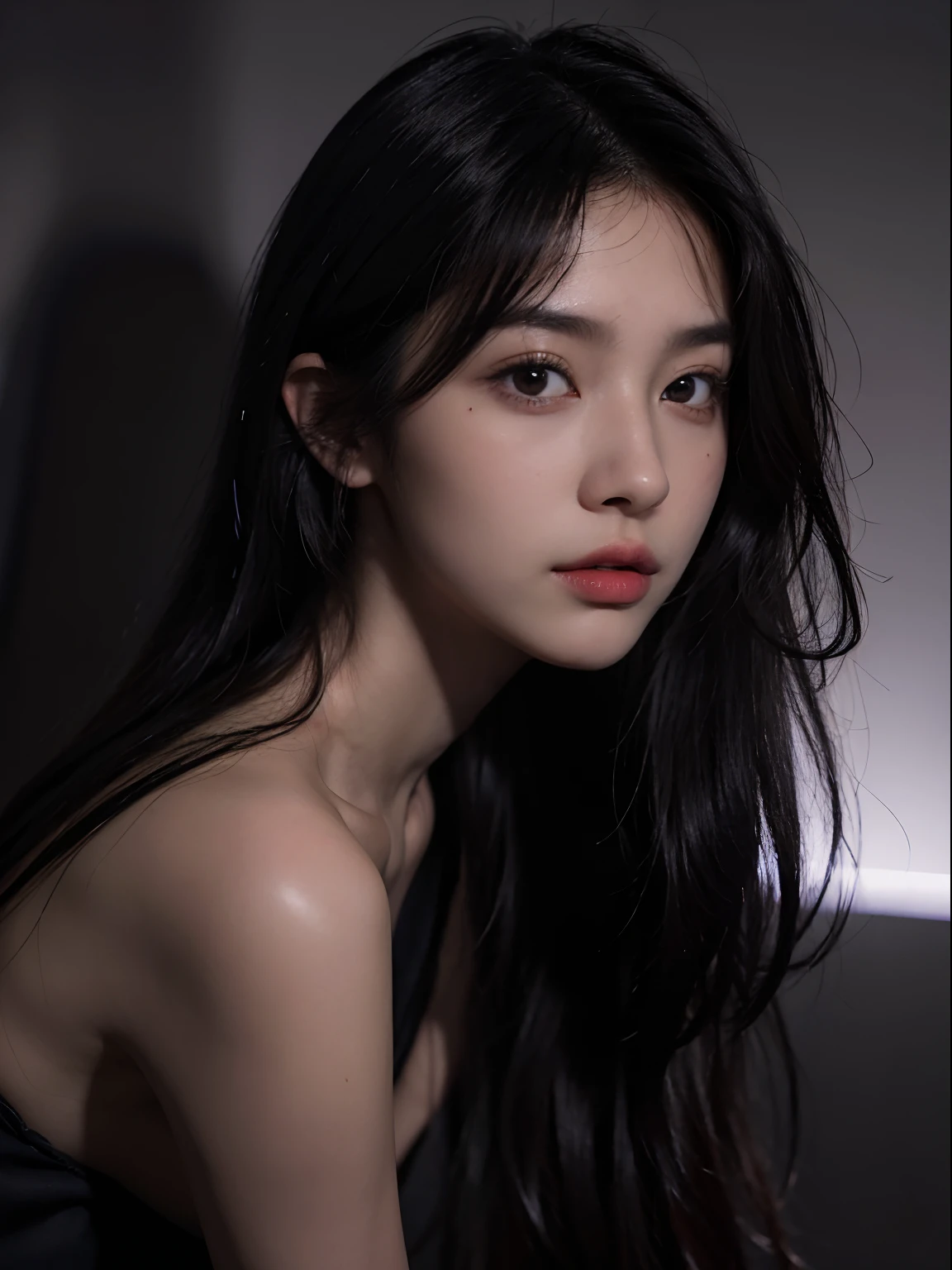 highest quality、 masterpiece、 ultra high resolution,、(realistic:1.4)、 1 girl、　detailed face、 fine eyes、 secret key、 deep shadow。 dramatic lighting、(sexy look:1.4)、whole body、open clothes、bust、(embarrassed look:1.4)、sexy、nude、(lying in bed:1.4)、Moist eyes、Colored cheeks、thighs、spread your legs、
