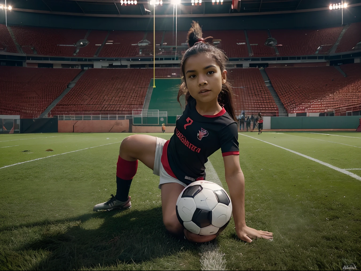 Urubú wearing soccer cleats wearing black and red shirt stepping on pig head of soccer cleats wearing green and white shirt. Personagens pixar. Are on a football field. Animais com corpo semelhante ao de humano.