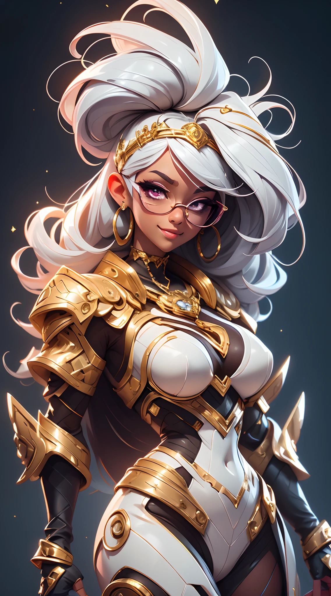 A fantz monster design, Cute robots in space [style-rustmagic]，female robot，Half-human, tmasterpiece，（tmasterpiece，top-quality，best qualityer），1girll， jewely，耳Nipple Ring，choker necklace，bangle，  hoop earings， circle glasses，sun glasses， Long hair and long flesh， Blonde hair，Black color hair，Silvery-white hair，Maroon hair， 独奏，  ssmile，  looking at viewert， motorvehicle，The Car， Sports cars，groundvehicle， Sat down， exteriors， daysies， nedium breasts，Open navel， dark skinned female，  Estampados florales， grinning smile，collars，Laser cloth，Sexy bikini，laser，holy rays，gold foil，Gold leaf art，glitter drawing，Correct anatomy，Detailed face, Detailed eyes，Chest exposed，