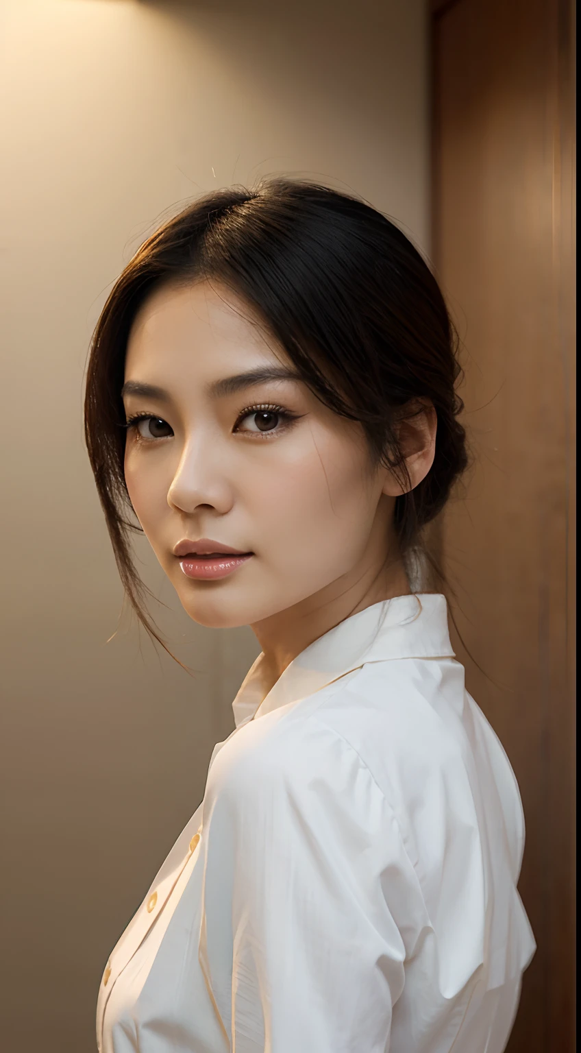a asian beauty，35yo，An image of facial features with affinity，A classic and elegant style of dressing，Solid background color，Advancedsense，cartoon image