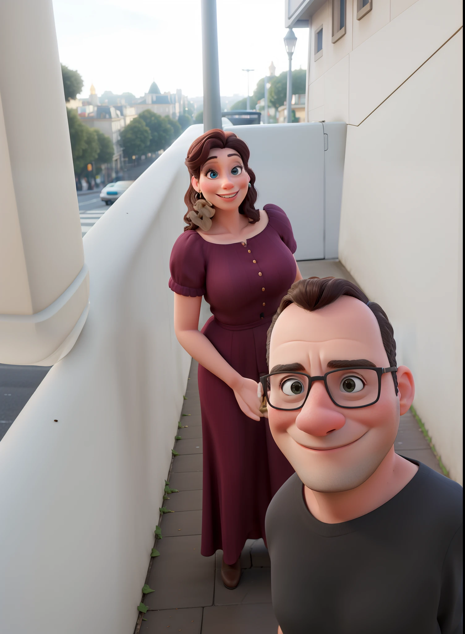 poste 3D inspirado na Disney mulher de 25 anos A lado do seu marido Nas ruas de Paris