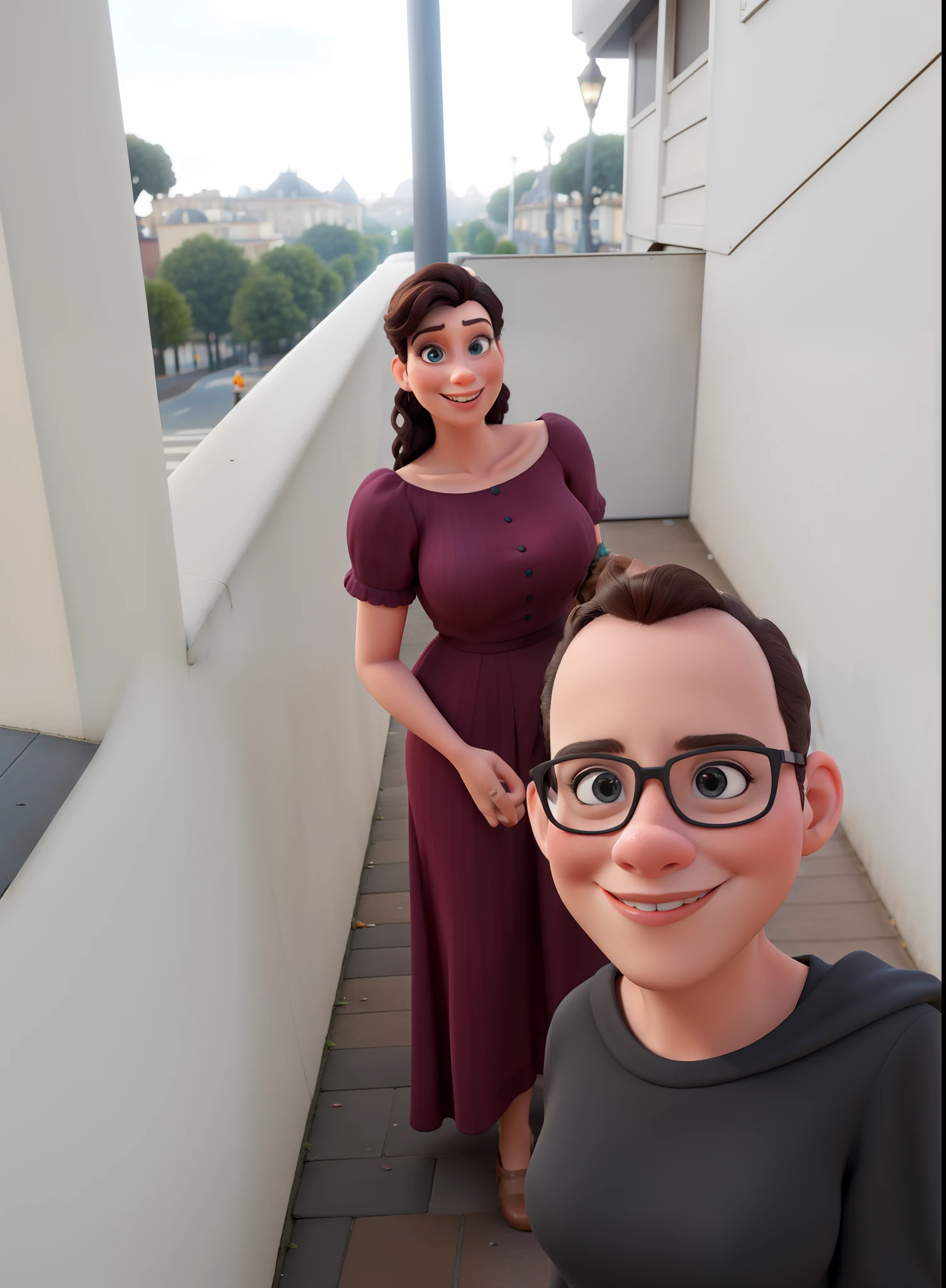 poste 3D inspirado na Disney mulher de 25 anos A lado do seu marido Nas ruas de Paris