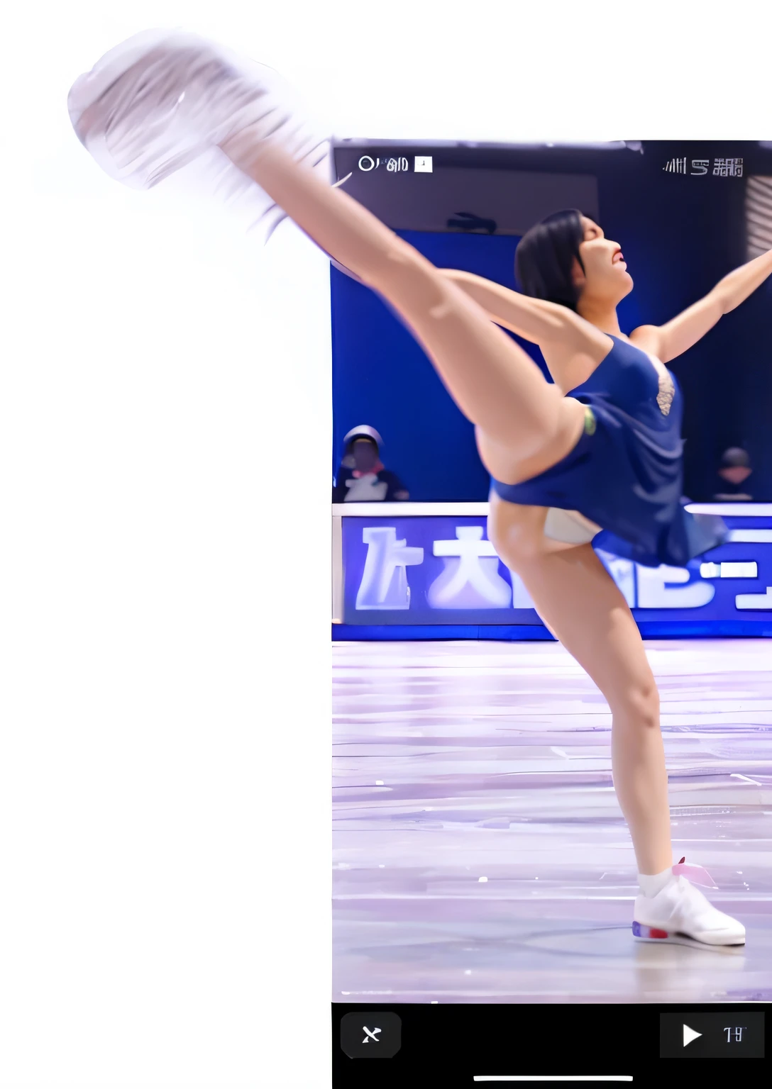 An Alafi doll in a blue dress performs tricks on a skateboard, huang yuxing and aya takano, inspired by Ma Yuanyu, inspired by Zhou Wenjing, Yoshitomo Nara, leg shot, hip and leg shot, wearing a tights, leg and thigh shot, inspired by Zhang Shuqi, Perfect dynamic pose