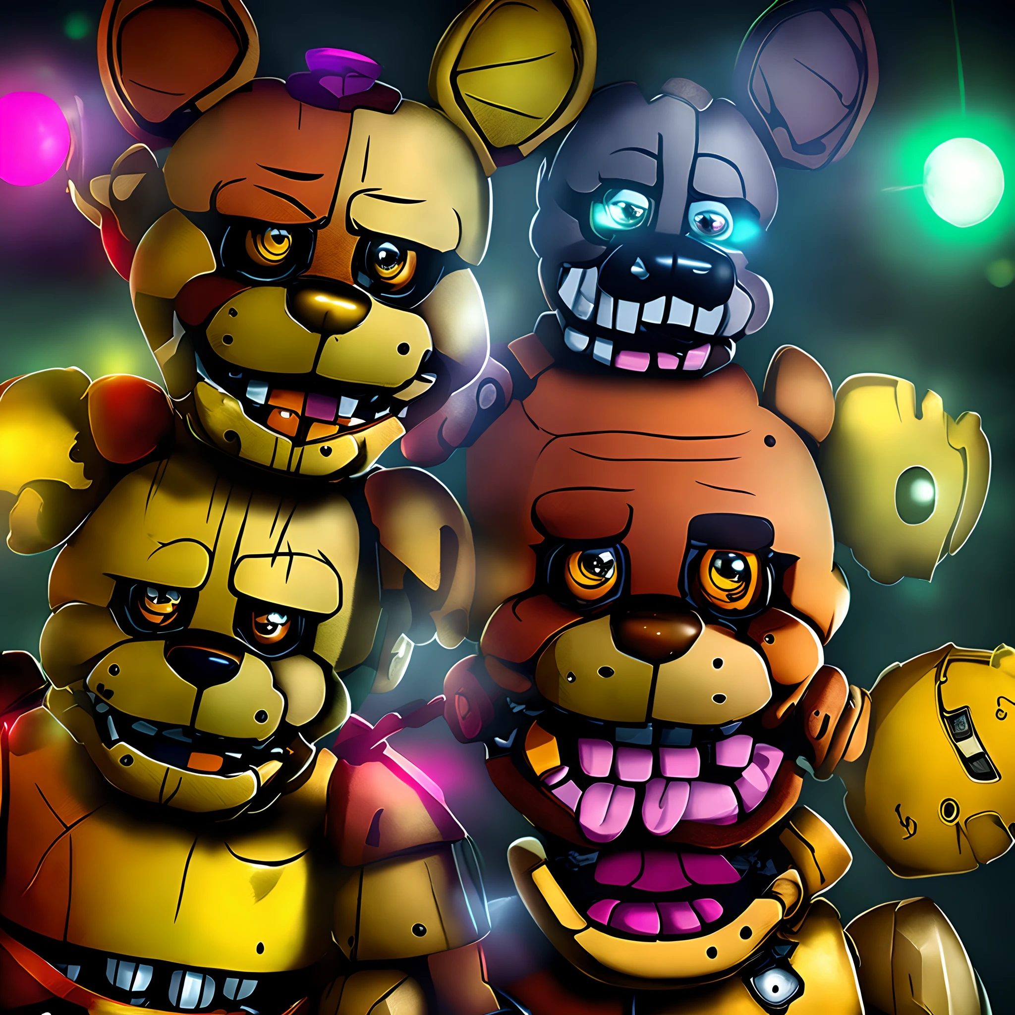 Make the five nights at freddy's gang all funny and weird with blood everywhere and a big belly