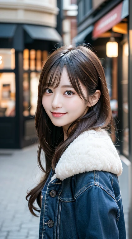 masutepiece, Best Quality, Illustration, Ultra-detailed, Full body、finely detail, hight resolution, 8K Wallpaper, Perfect dynamic composition, Beautiful detailed eyes, Women's Fashion Winter,Bob Hair, Natural Color Lip, ,Smile,Harajuku、younggirl、Cute、Sexy shot looking at camera、cafes