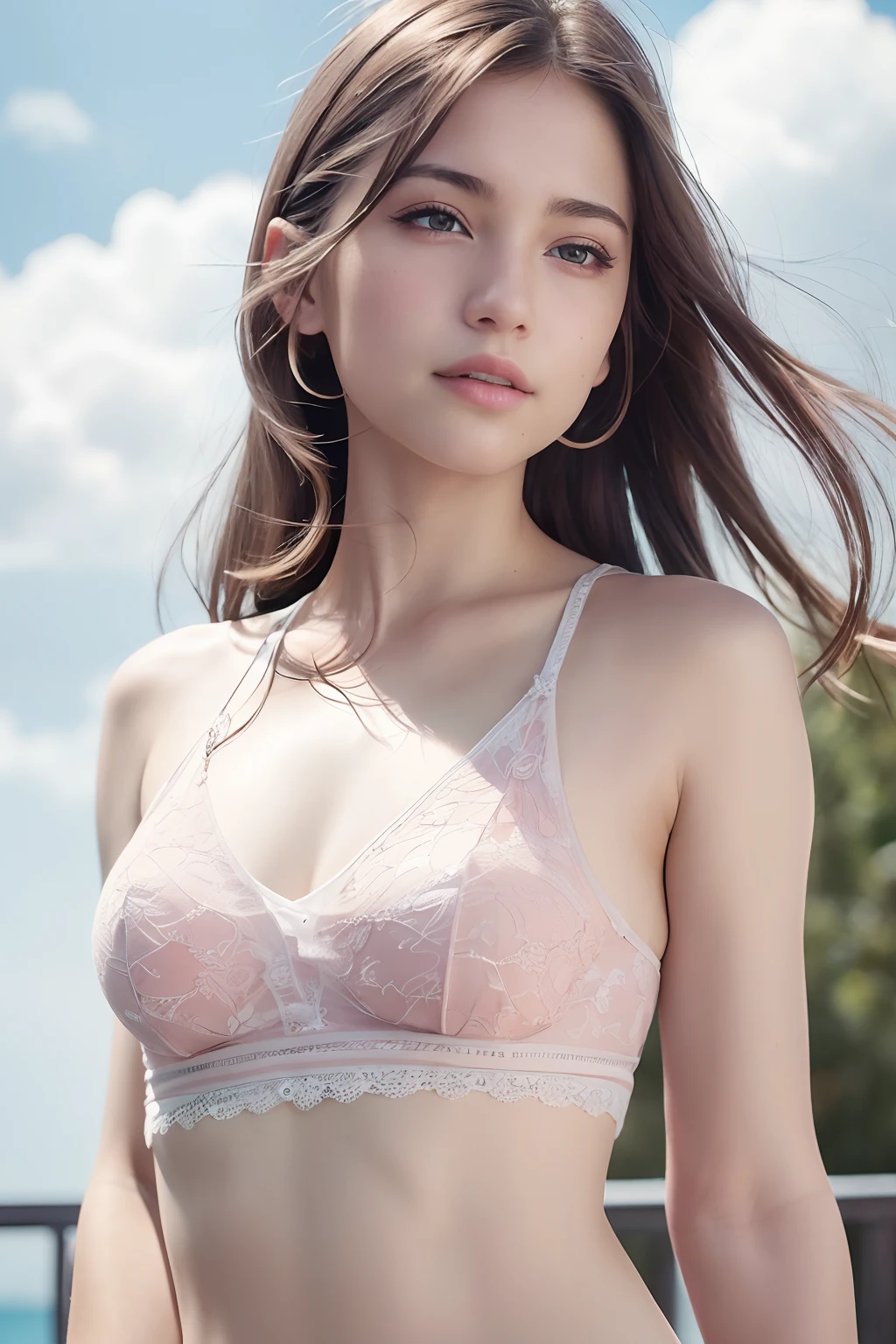 (8k, Best Quality, Masterpiece:1.2), (Realistic, Photorealistic:1.37), Ultra Detail, 1 Girl,Cute,Solo,Beautiful Detailed Sky,Date,(Blush),(Smile:1.15),(Closed Mouth)Small Breasts,Beautiful Detailed Eyes,(Long Hair: 1.2),Floating Hair NovaFrogStyle, Upper Body, Tank Top