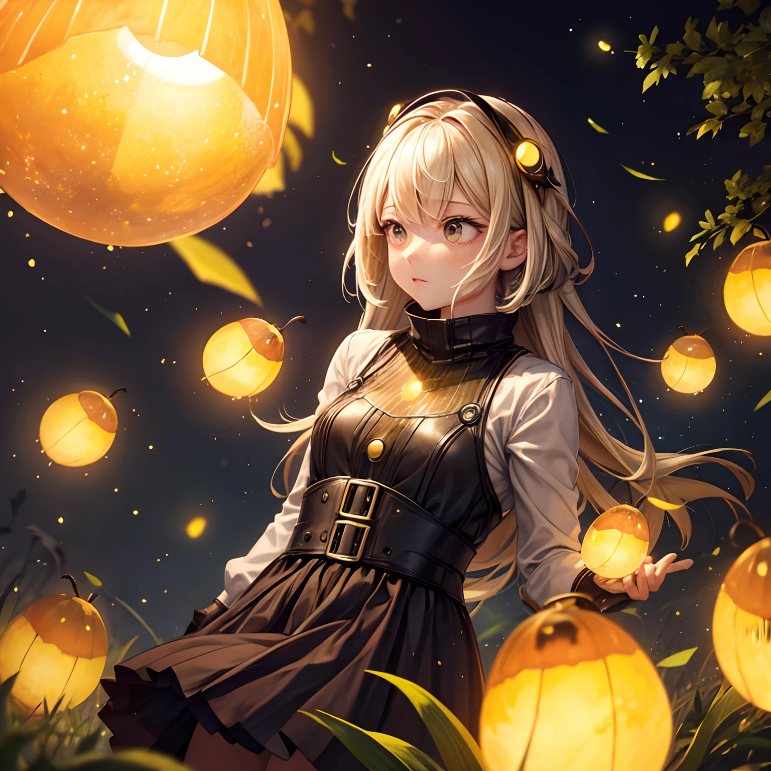Fireflies make people, surrounded by fireflies.