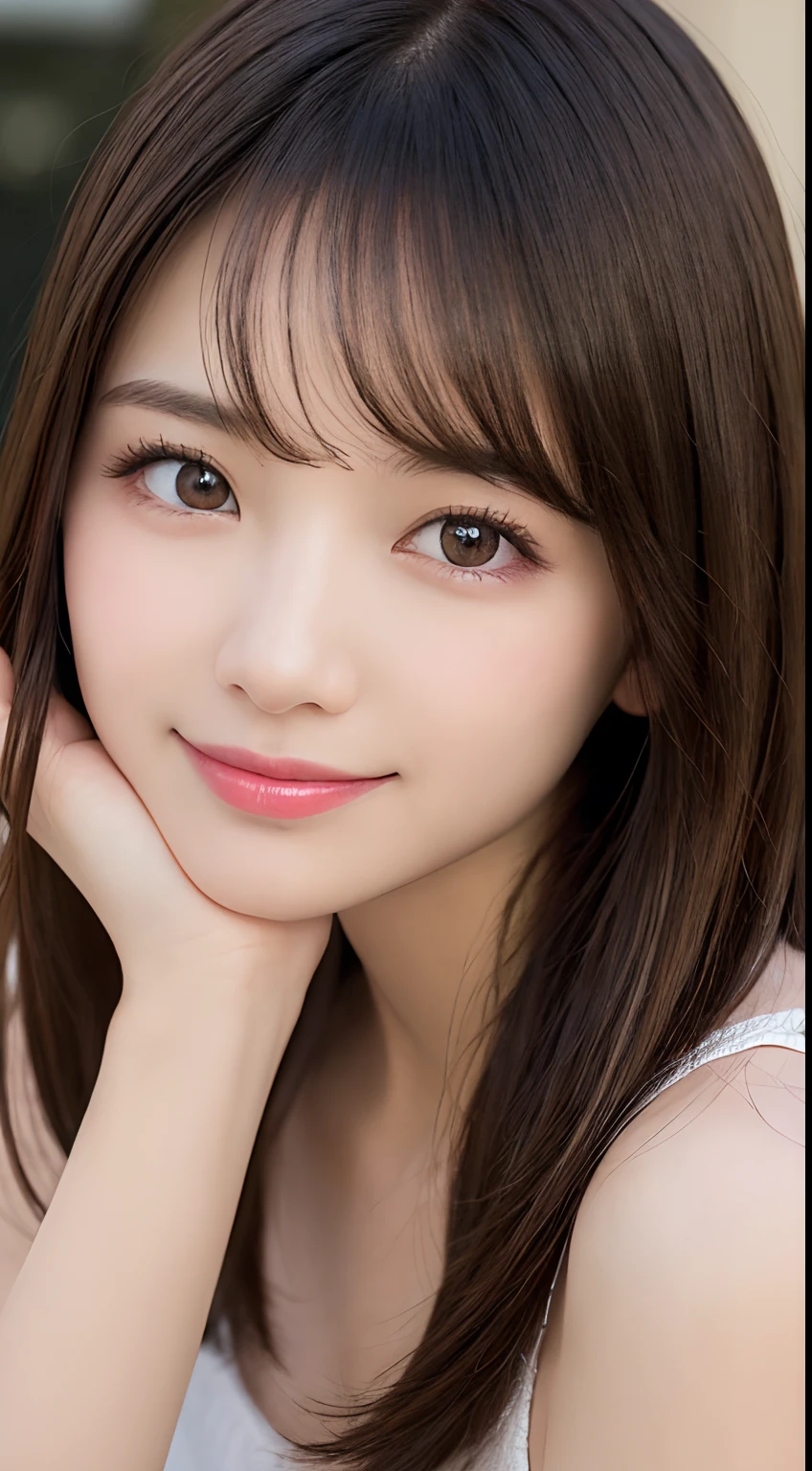 Lip balm、White brown hair: 1.5、ponytail、masterpiece、1 beautiful girl、Detailed eyes、Puffy eyes、highest quality, 超A high resolution, (Reality: 1.4), Cinema Lighting、Japanese、Asian Beauty、Super Beauty、Beautiful Skin、Slender、Body facing forward、(Surreal)、(High resolution)、(8k)、(Very detailed)、(Beautiful and detailed eyes)、(Ultra-detailed)、 (wallpaper)、Detailed face、Bright lighting、Professional Lighting、View your viewers、Winters、、30th Generation、Knit dress、Asymmetrical bangs 、Giggling、Seductive pose、Big eyes、
