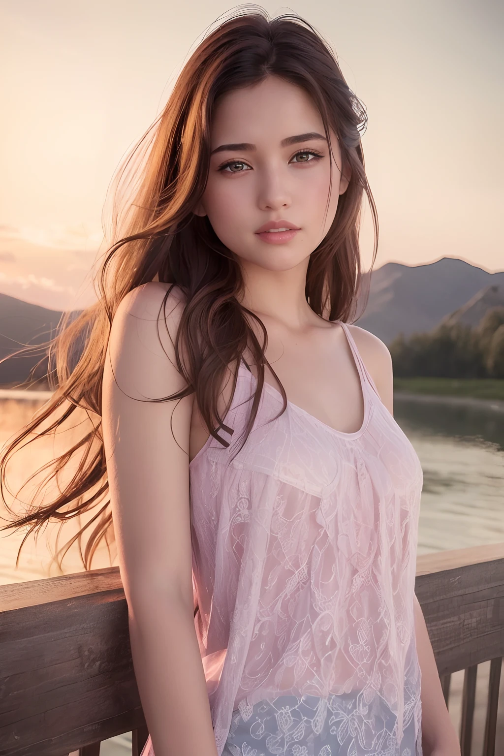 (8k, Best Quality, Masterpiece:1.2), (Realistic, Photorealistic:1.37), Ultra Detail, 1 Girl,Cute,Solo,Beautiful Detailed Sky,Date,(Blush),(Smile:1.15),(Closed Mouth)Small Breasts,Beautiful Detailed Eyes,(Long Hair: 1.2),Floating Hair NovaFrogStyle, Upper Body, Tank Top