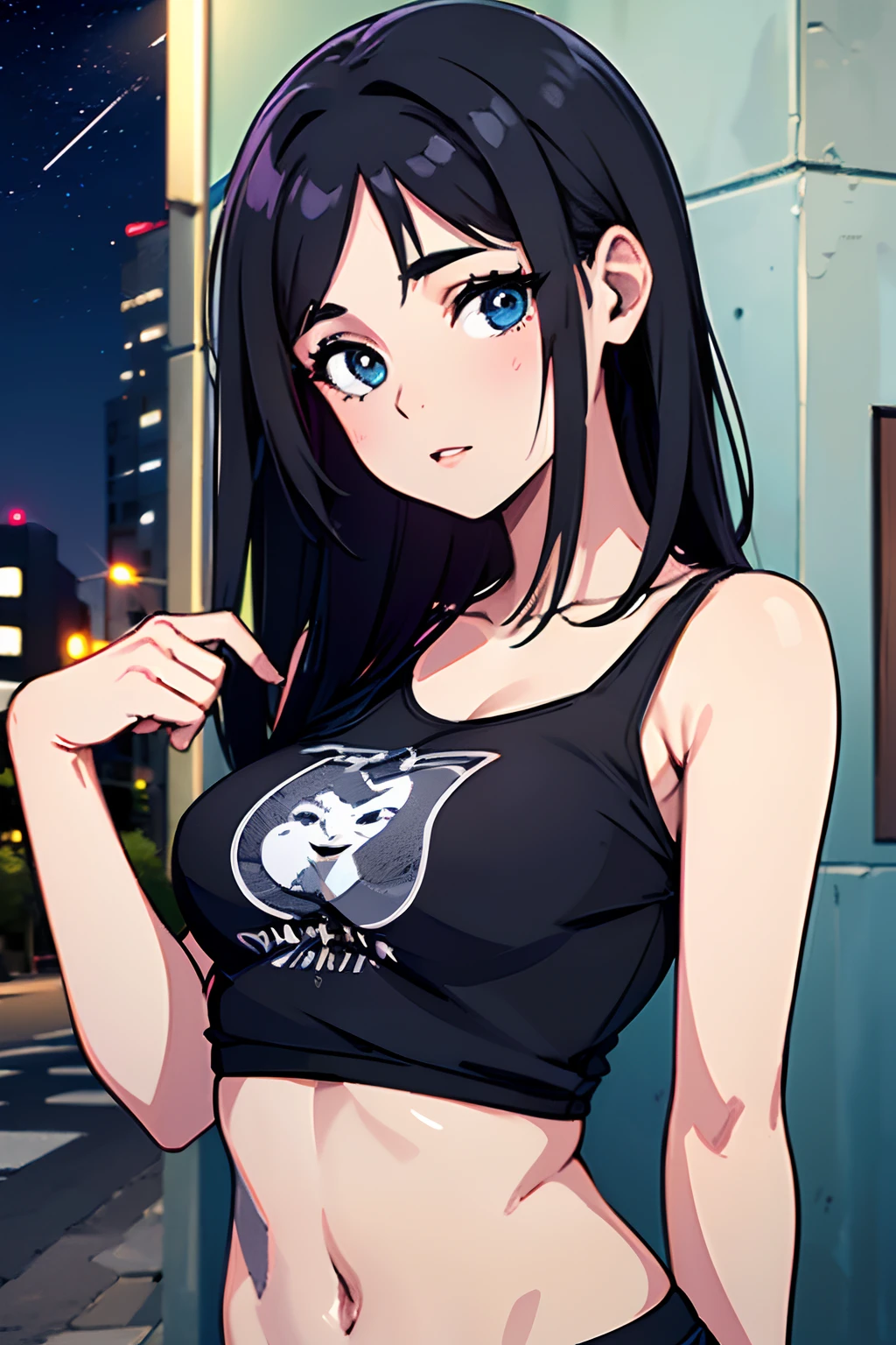 (best quality, high resolution, master part :1.3), Uma mulher bonita, figura esbelta, Cabelos loiros, camiseta, (Street in the city at night), Textura altamente detalhada do rosto e da pele, Olhos detalhados, Double eyelidm,