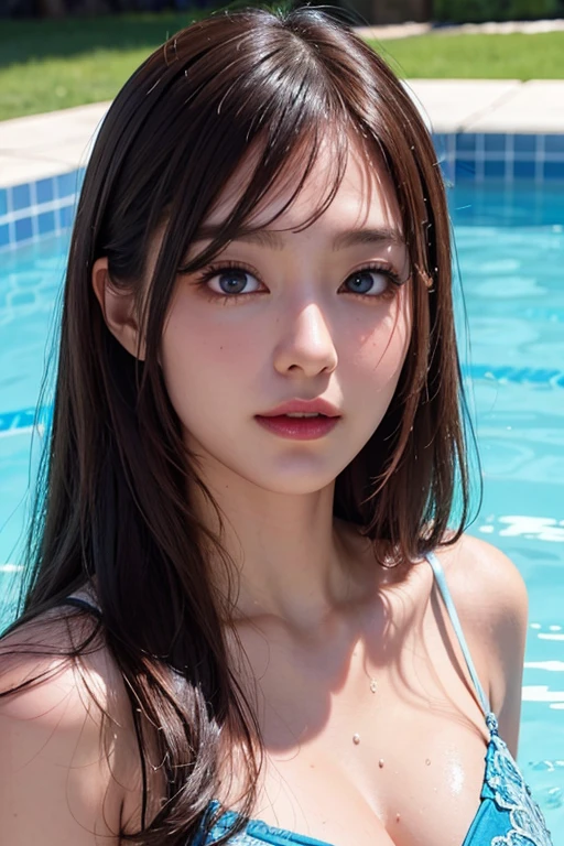 ((8ｋ)), RAW photo, ((masterpiece:1.)), 21 years old, one woman, smile, Completely naked, realistic body, cleavage, tall, good figure, large breasts, bob hair, mediumseagreen hair, cadetblue eyes, swimming pools, illustration style, japanese, beautiful wombutt, cute face, big eyes, slanted eyes, thin lips, (RAW photo, masterpiece:1.2), ultra detailed, ultra high res, (realistic, photo realistic:1.37), Amazing, portrait, high detail RAW color photo, professional photograph, huge file size, official art, cute face, extremely detailed CG unity 8k wallpaper, extremely detailed skin, an extremely delicate and beautiful, extremely detailed beautiful girl, extremely detailed face, extremely detailed eyes, extremely detailed fingers, extremely detailed nose, extremely detailed mouth, perfect anatomy, highly detailed background, finely detail, extremely detailed, famous japanese idol, best quality  best quality  