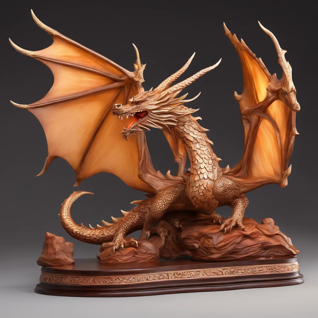 A wooden figure made of wood with intricate details, placed on a chessboard. The chessboard is crafted with precision and attention to detail, adding to the overall aesthetic of the scene. The wooden figure is a dragon, beautifully designed and carved to bring out the natural texture and beauty of the wood. The dragon is painted with varnish colors, giving it a glossy and vibrant appearance. The colors used are carefully chosen to enhance the dragon's features and create a mesmerizing visual effect. The artistic style of the scene is reminiscent of wood sculptures, with a touch of fantasy. The colors used in the artwork are inspired by the warm tones of varnished wood, creating a harmonious and inviting ambiance. The lighting in the scene highlights the intricate details of the wooden figure and enhances the overall composition. The scene is captured with the best quality, ensuring every detail is crisp and well-defined. The image is ultra-detailed and realistic, bringing the wooden dragon to life with stunning clarity. The artwork is a masterpiece, showcasing the skill and creativity of the artist who created it.