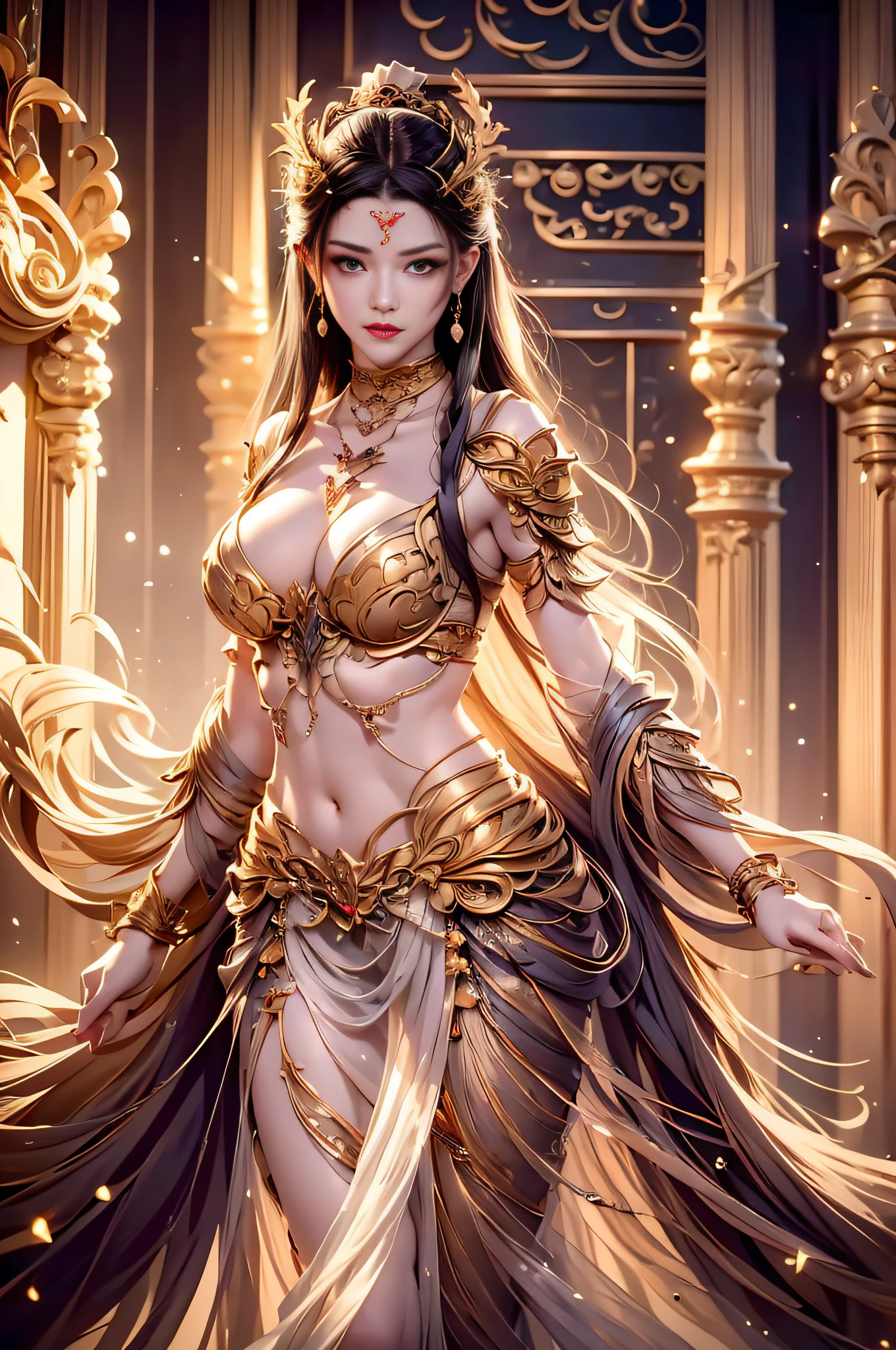 Noble goddess，posing elegantly，Stately atmosphere，face to the viewer，looking to the camera，Best quality、tmasterpiece、A high resolution、1girll、Porcelain white silk porcelain dress，Nice face、busty figure，hair adornments、looking at viewert、cparted lips、shift dresses、hair adornments、choker necklace、jewely、grey long hair、耳Nipple Ring、pretty  face、（Keep one's mouth shut），Maintain integrity，standing on your feet，Ancient mythology、Ancient palaces，Luxurious and detailed background、hentail realism、profesional lighting、edge lit、bicolor lighting、（highdetailskin：1.2）、8K, Ultra HD、Digital SLR、softlighting、high high quality，Volumetriclighting，photore，High resolution 4K，8K，blur backgroun，hight contrast，largeaperture，automatic white balance，cinematic compositions，realisticlying，（full bodyesbian），long leges。