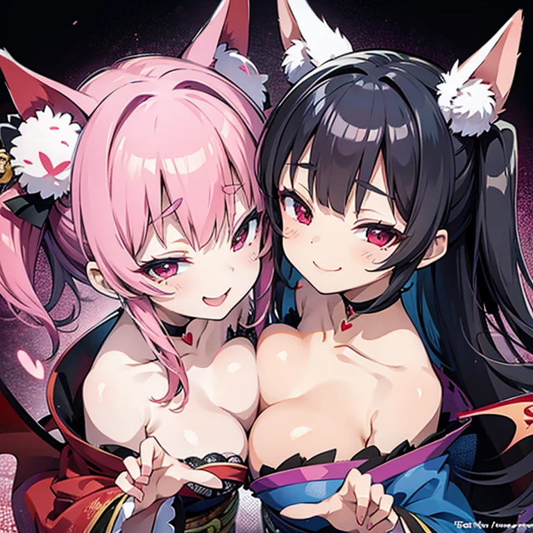 Succubus　Seduction poses　　　kawaii faces　Smiling face　　heart mark　A slight smil　　　　charm　Front angle　　kimono　Pose with both hands outstretched　Angle from above　Blushing face　Ragged breath