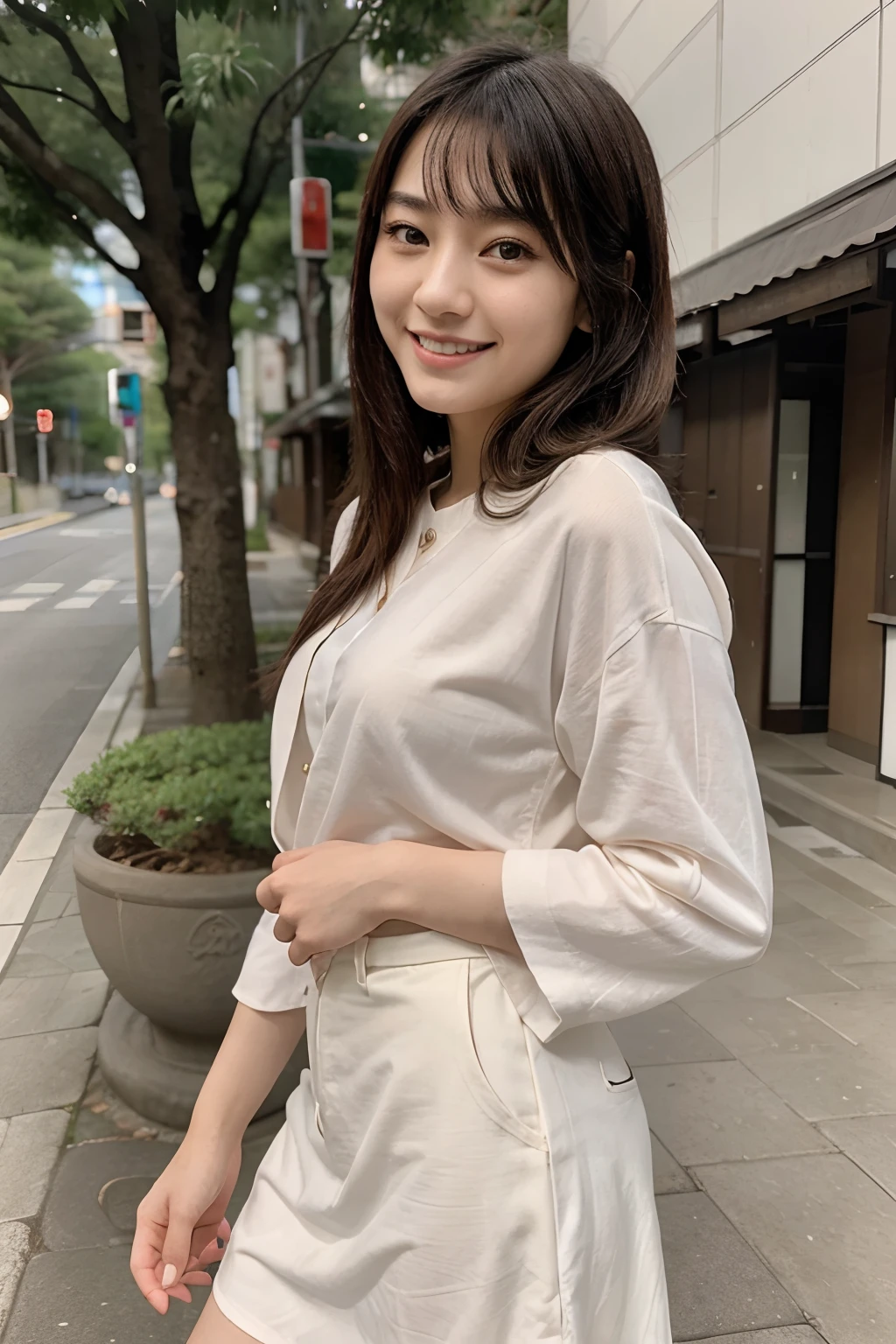 quality,master piece,by famous artist,a girl, one girl,solo focus,alone,4K,8k,raw photo,short brown hair,hair band,big eyes,Japanese women,20th Generation,healthy,maternal,positive,kind,Casual Fashion,Beautiful Skin,Fair skin,最高quality,4K,8k,masterpiece,Young and beautiful,The man is fascinated,Attractive woman,ccup bust、An innocent smile、smile、teeth、standing、one girl、In town、evening、office Street、one girl、Accurate hands、Accurate legs、Detailed hands and fingers、Anatomically correct body、one girl