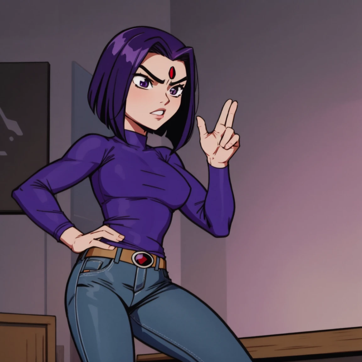 Raven, teen titans, purple t shirt, jeans