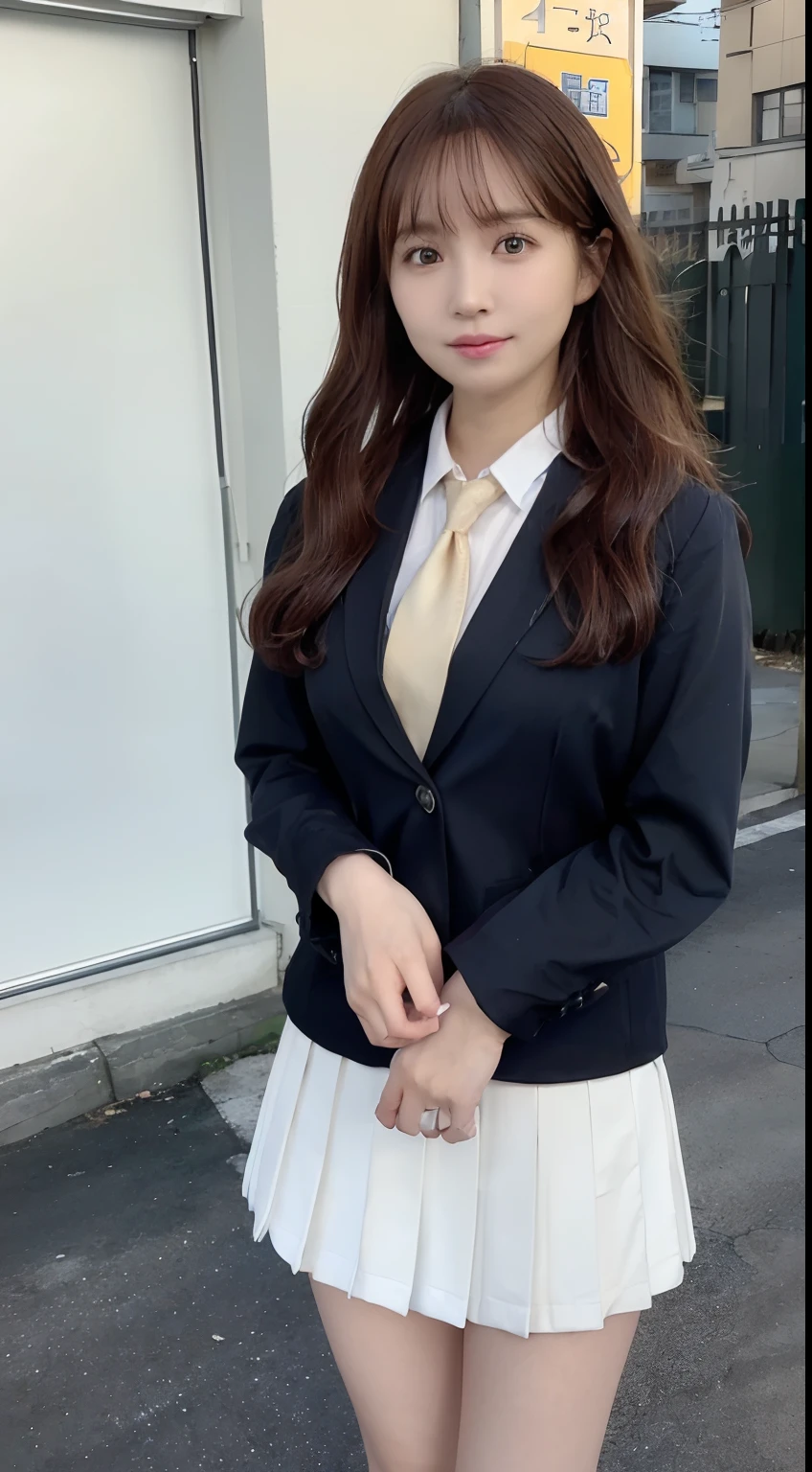A woman in a skirt and jacket is sitting on the floor, hyper現実的なhigh school girl, a hyper現実的なhigh school girl, かわいいhigh school girl, 現実的なhigh school girl, wearing japanese school uniform, japanese school uniform, high school girlの格好をした, japanese girl uniform, wearing school uniformいる, wearing , (super realistic pantyhose:1.3), high school girl, of posing, girl in uniform