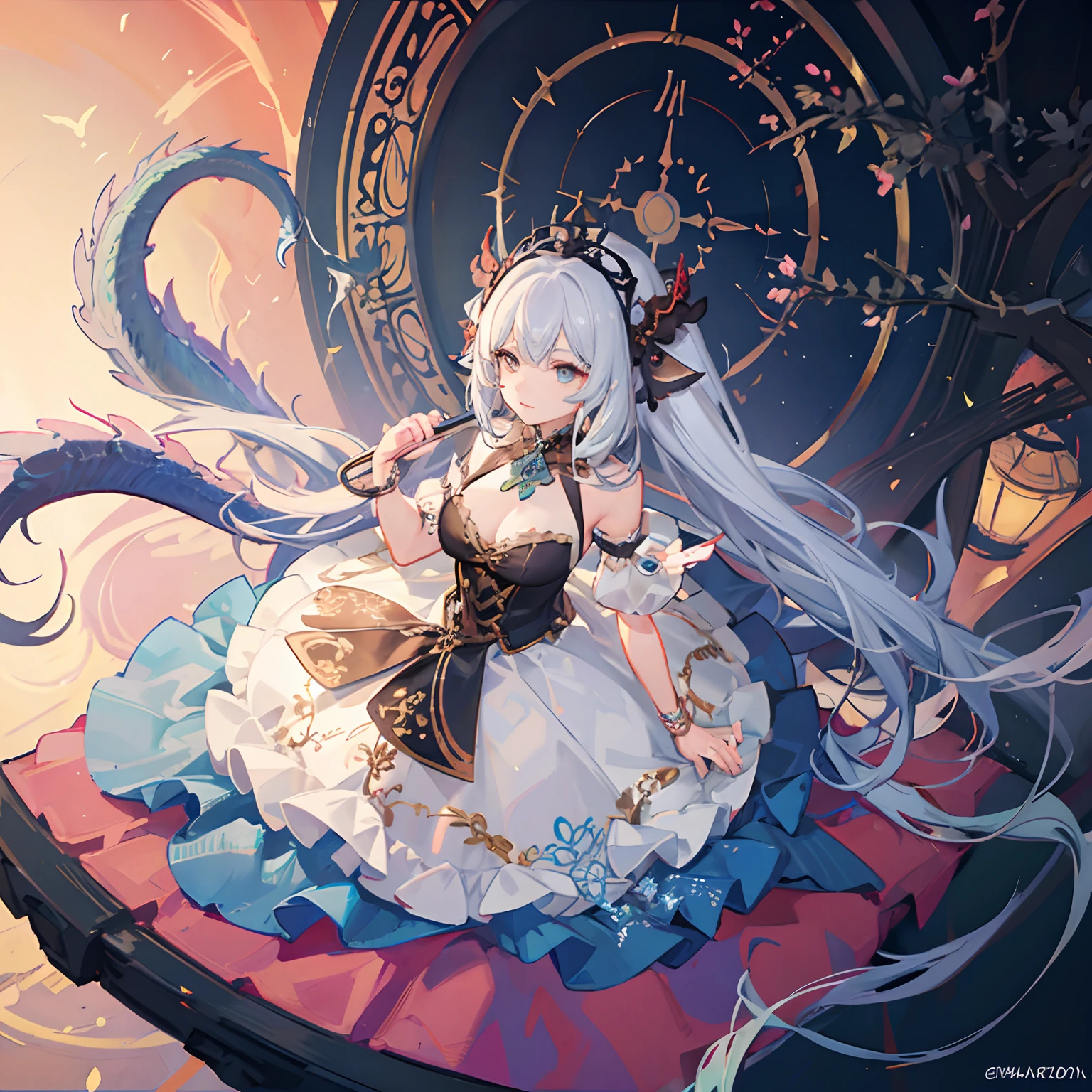 Infinity, mandalas, glinting, Beautiful dragon girl looking up ,