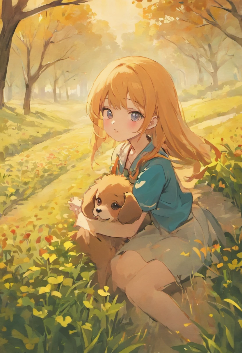 1 little rural girl and( 4 pcs)Happy puppy,Play on the farm。Best quality at best,The best artwork,rich colours,Originality