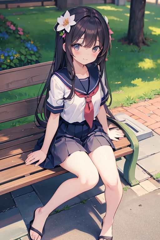 masutepiece, of the highest quality, Dynamic Angle,  1girl in, Solo, Cute delicate eyes,School uniform,sit, (Black socks:1.4), Brown loafers, plein air,  rays of sunshine,8K,pantyshot,white